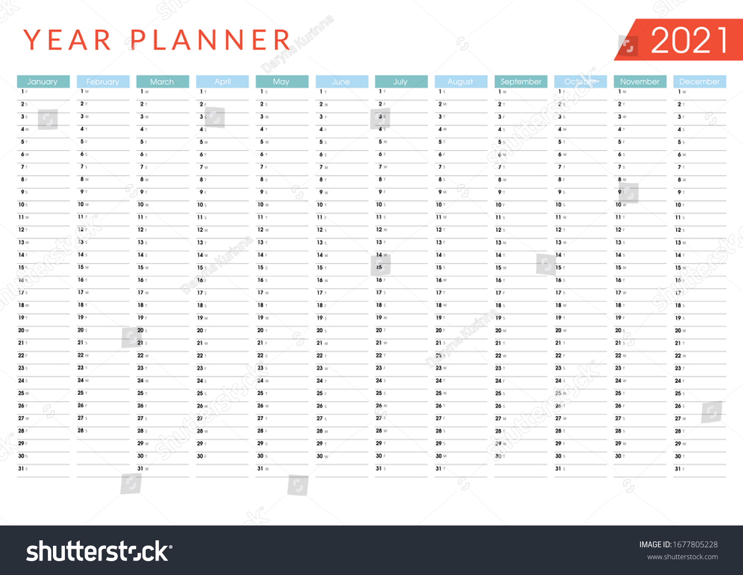 2021 Yearly Planner Wall Calendar Design Stock Vector (Royalty Free ...