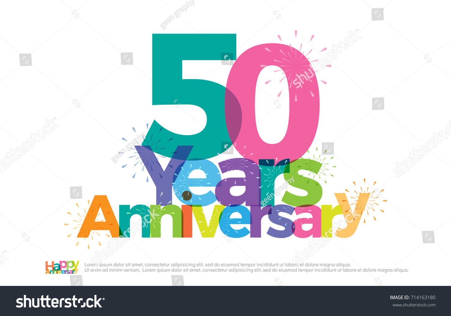 SVG of 50 years anniversary celebration colorful logo with fireworks on white background. 50th anniversary logotype template design for banner, poster, card vector illustrator svg