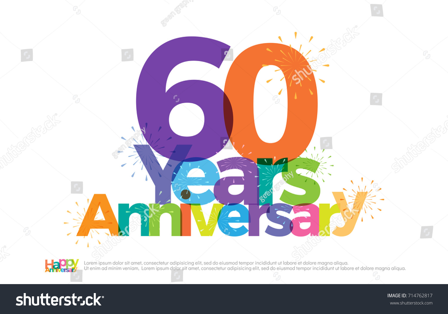 SVG of 60 years anniversary celebration colorful logo with fireworks on white background. 60th anniversary logotype template design for banner, poster, card vector illustrator svg