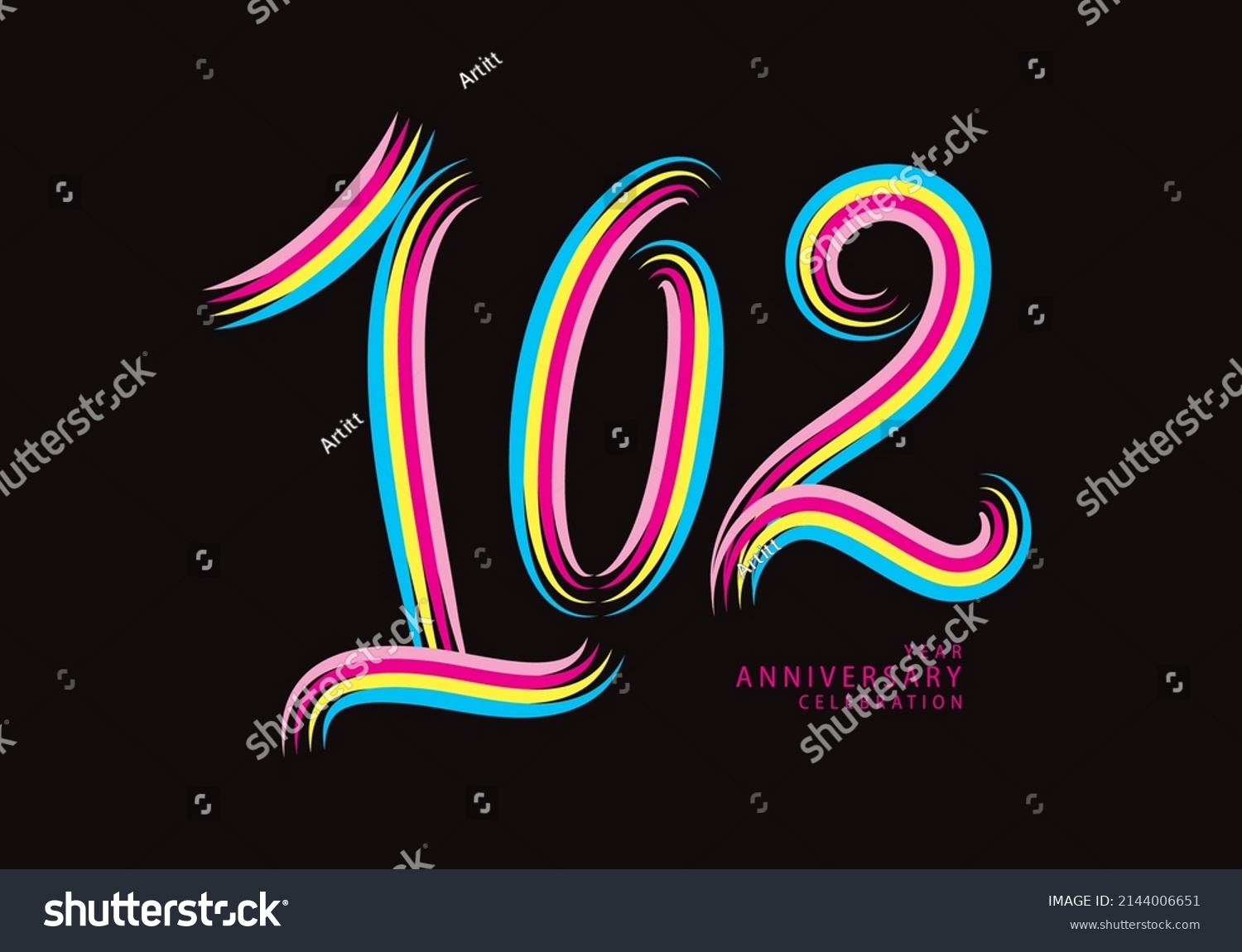 SVG of 102 years anniversary celebration logotype colorful line vector, 102th birthday logo, 102 number, Banner template, vector design template elements for invitation card and poster. svg