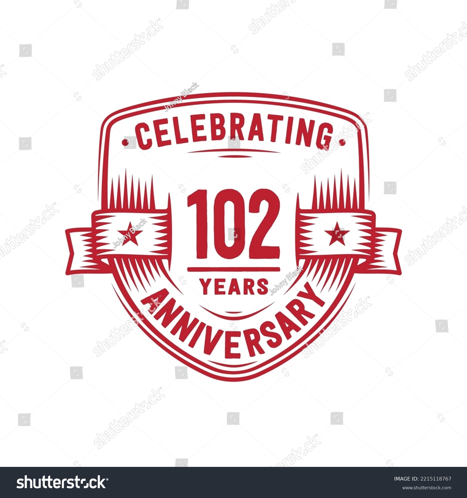 SVG of 102 years anniversary celebration shield design template. 102nd anniversary logo. Vector and illustration. svg