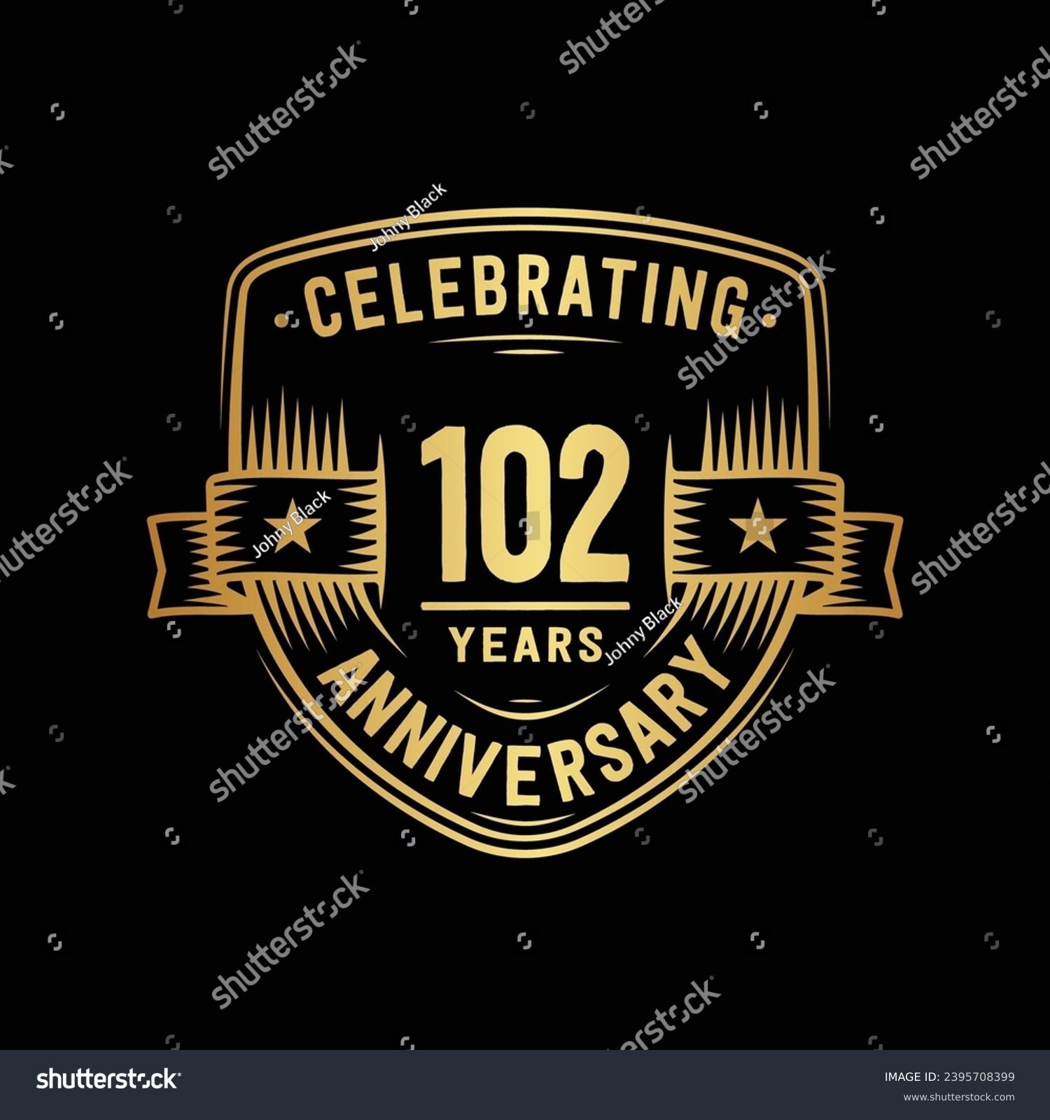 SVG of 102 years anniversary celebration shield design template. 102nd anniversary logo. Vector and illustration. svg