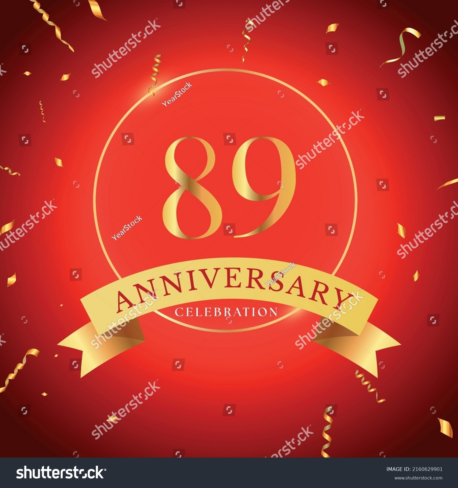 89 Years Anniversary Celebration Gold Frame Stock Vector (Royalty Free ...