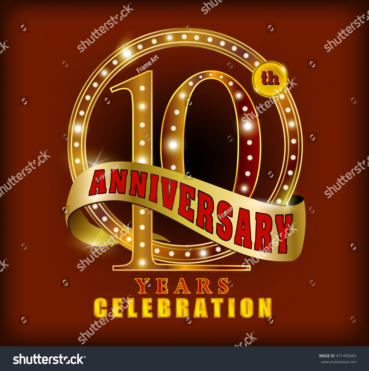 10 Years Anniversary Gold Frame Ribbon Stock Vector (Royalty Free ...