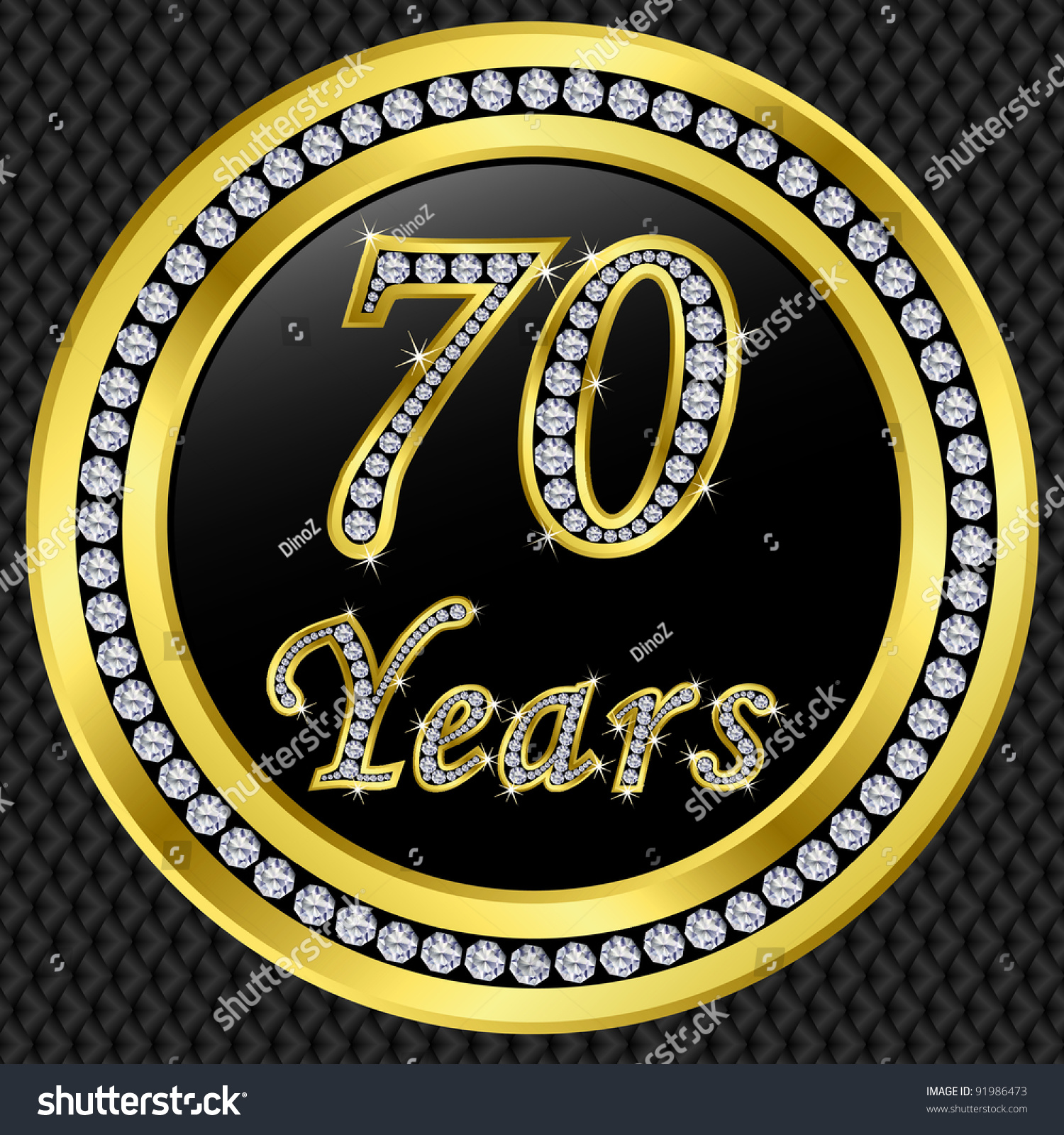 SVG of 70 years anniversary golden icon with diamonds, vector illustration svg