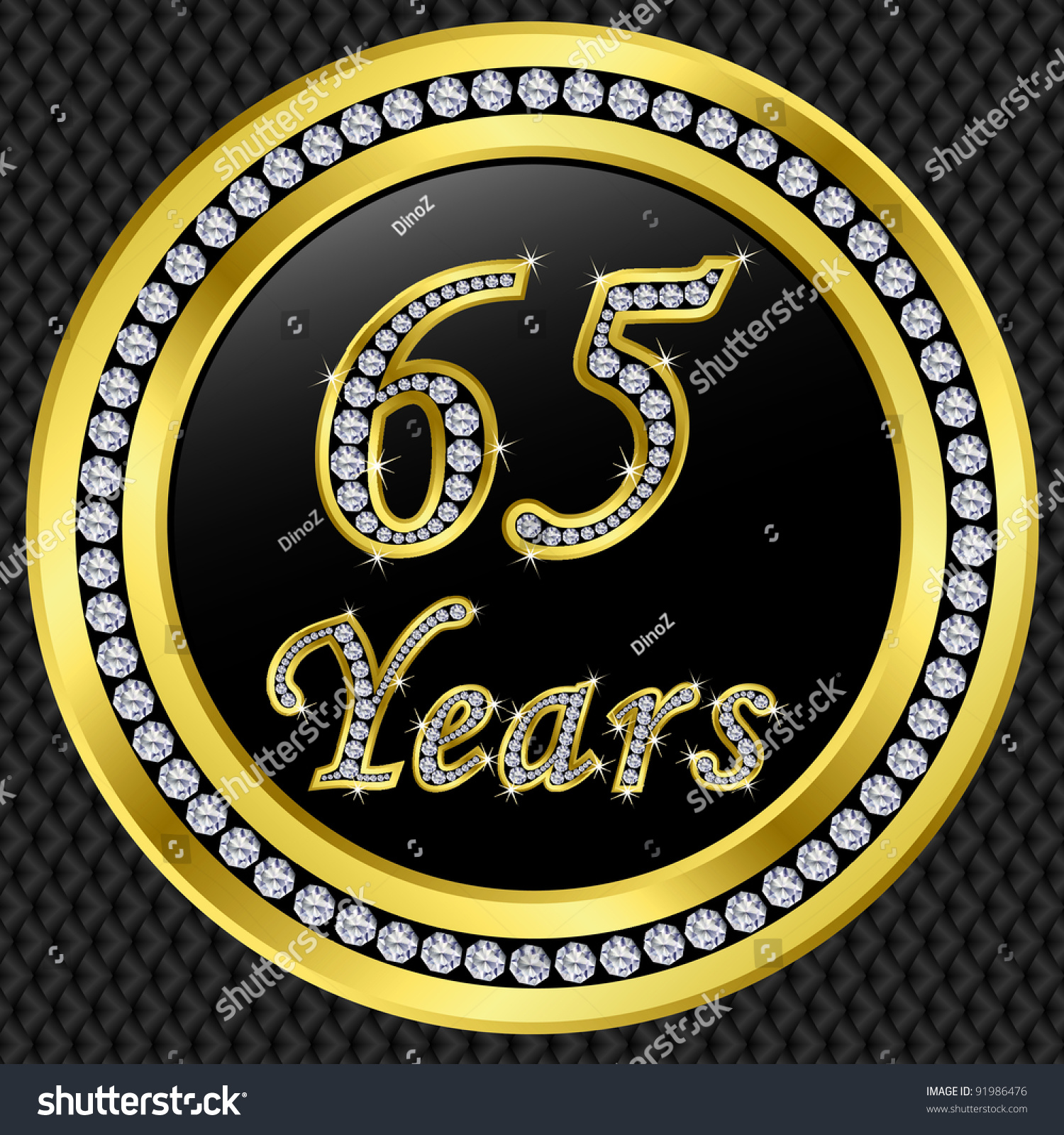 SVG of 65 years anniversary golden icon with diamonds, vector illustration svg
