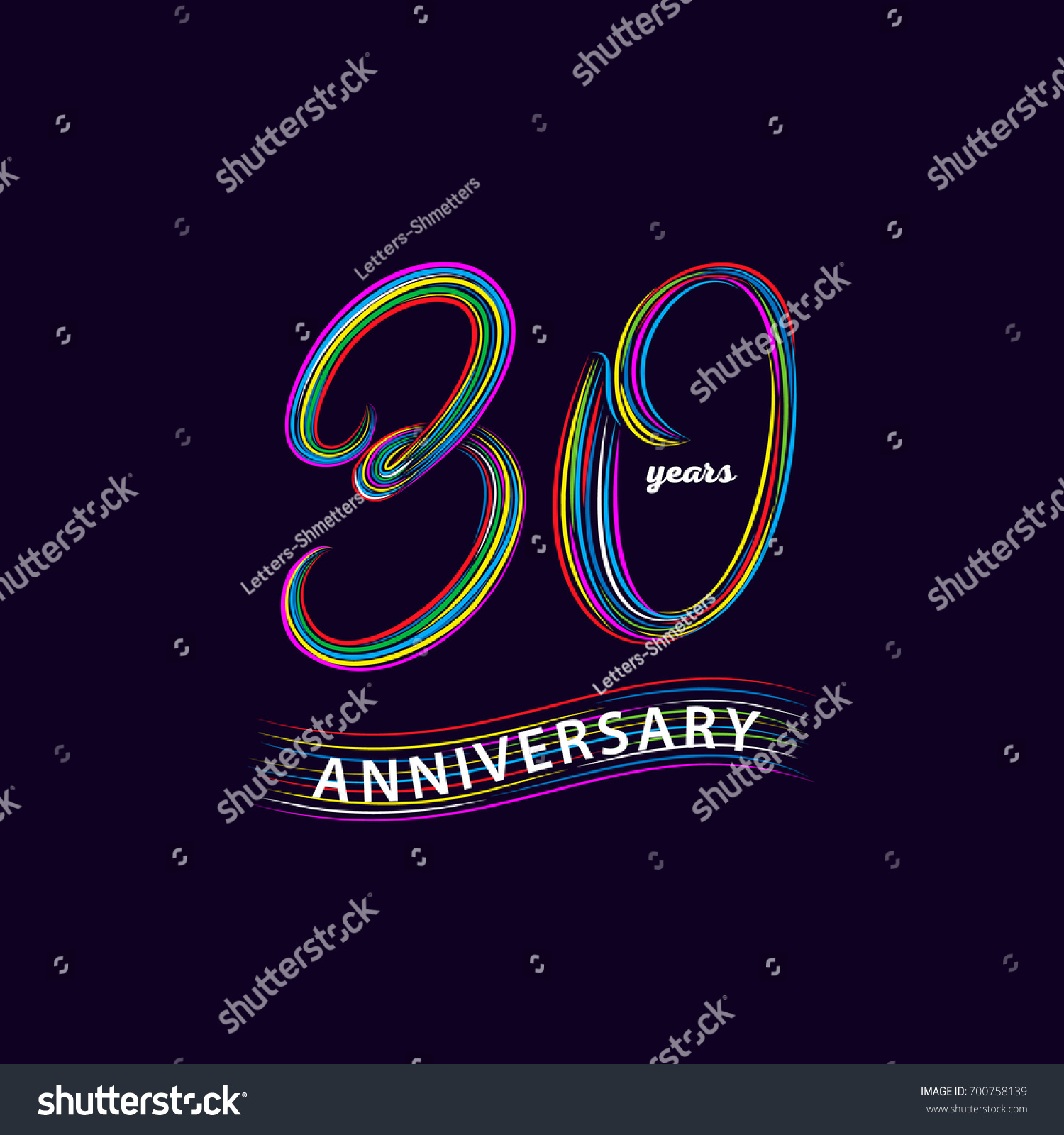 SVG of 30 years anniversary. Hand written lettering numbers. Anniversary celebration background for card, poster, print. Trendy colorful style. Isolated on background. Vector illustration. svg