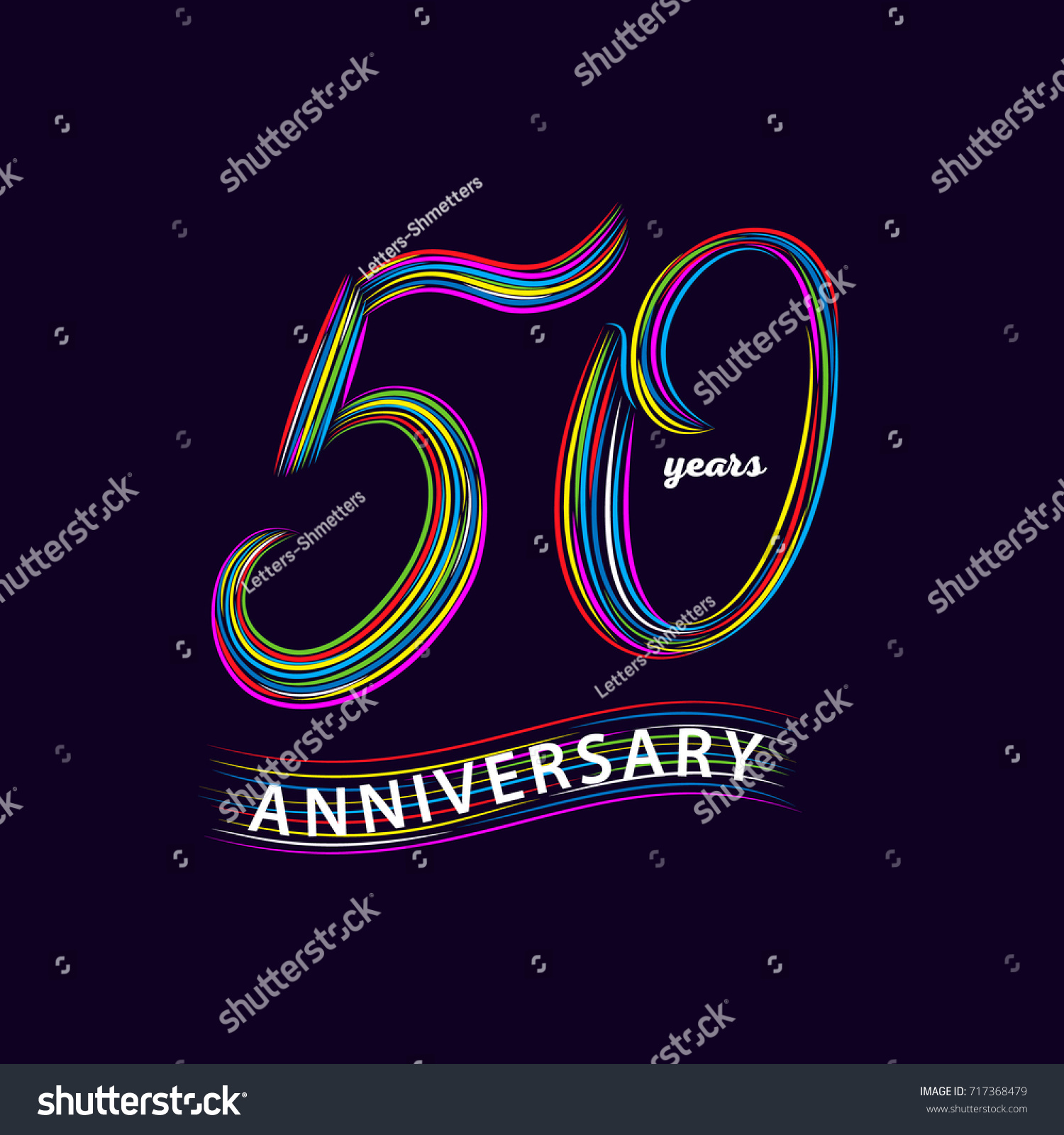 SVG of 50 years anniversary. Hand written lettering numbers. Anniversary celebration background for card, poster, print. Trendy colorful style. Isolated on background. Vector illustration. svg