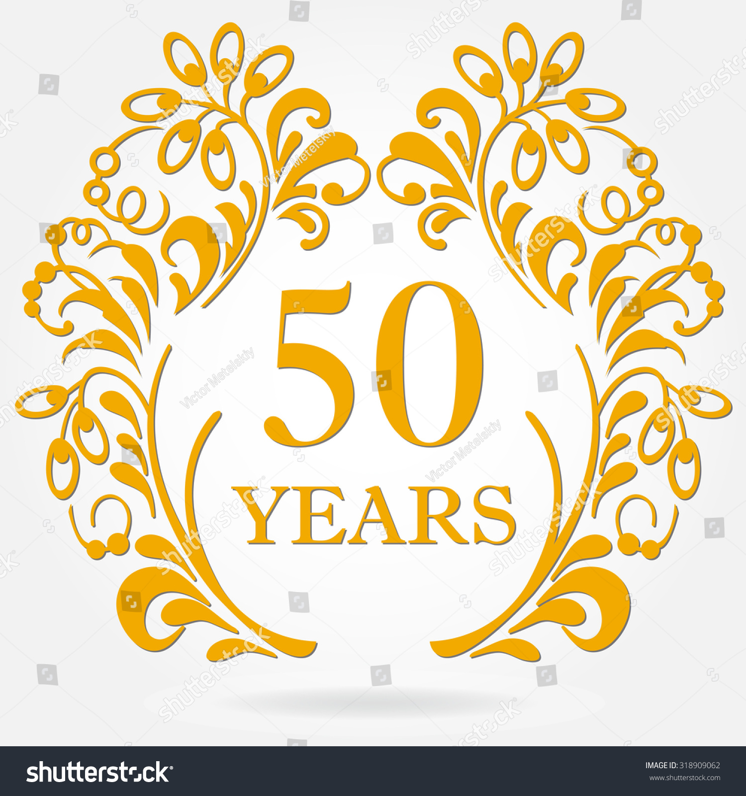 SVG of 50 years anniversary icon in ornate frame with floral elements. Template for celebration and congratulation design. 50th anniversary golden label. Vector illustration. svg