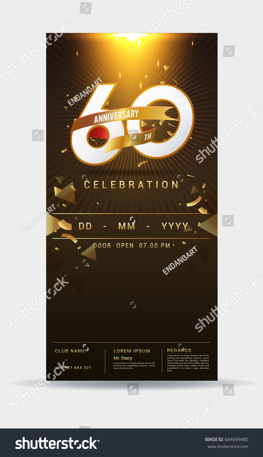 SVG of 60 years anniversary invitation card - shiny gold celebration template design ,vector illustration svg