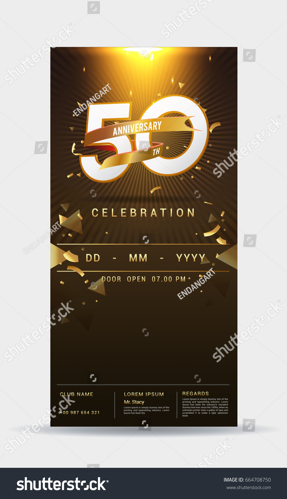 SVG of 50 years anniversary invitation card - shiny gold celebration template design ,vector illustration svg