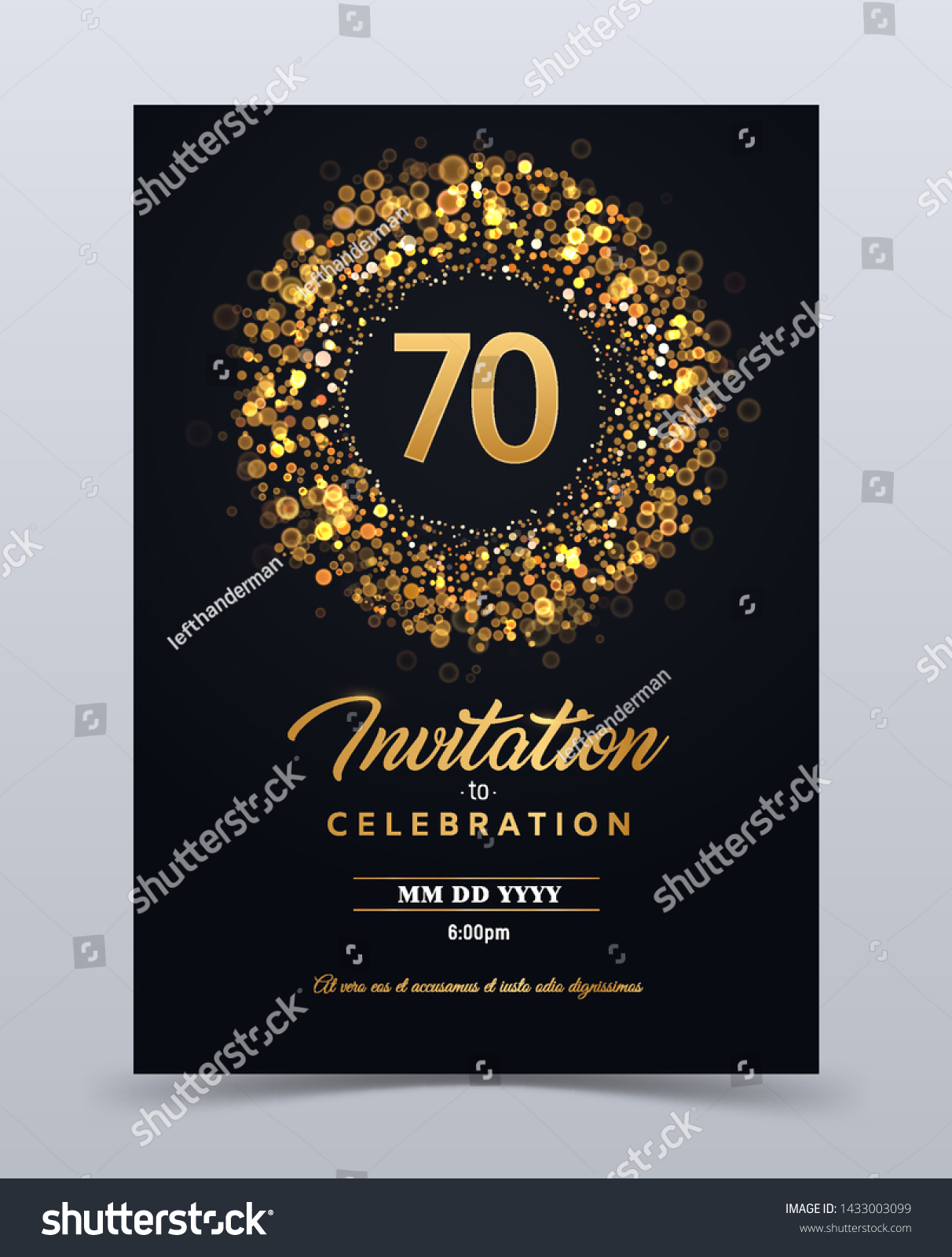 SVG of 70 years anniversary invitation card template isolated vector illustration. Number seventy Black greeting card template svg