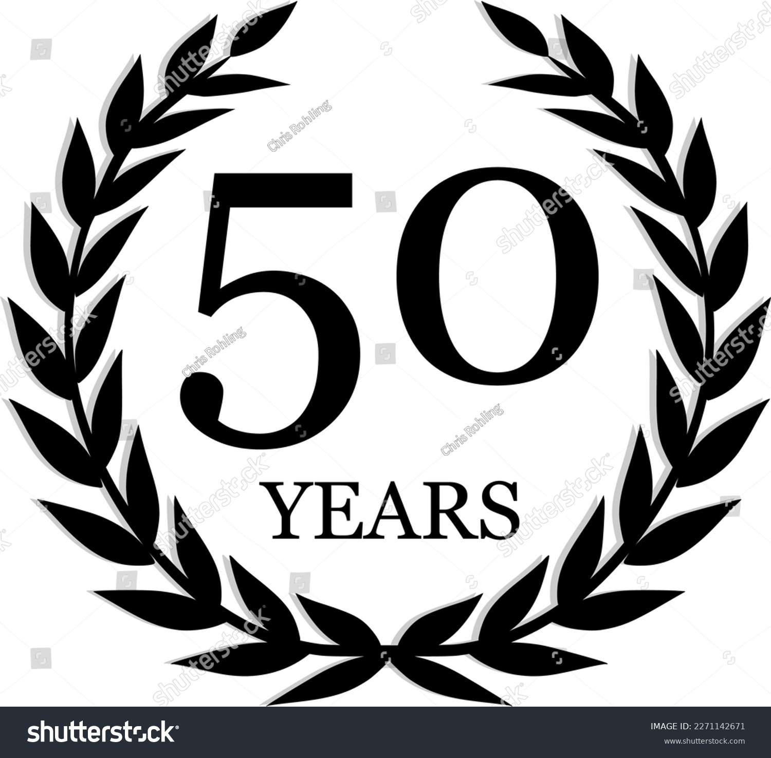 SVG of 50 years anniversary laurel wreath icon, black and white svg