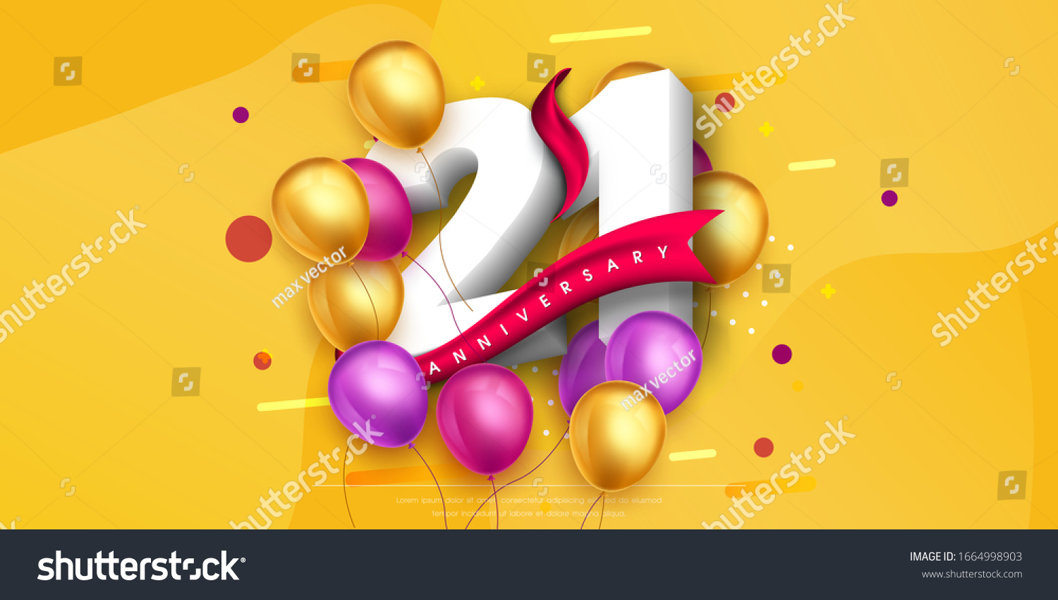 SVG of 21 years anniversary logo template design on yellow background and balloons. 21st anniversary celebration background with red ribbon and balloons. Party poster, brochure template. Vector illustration. svg