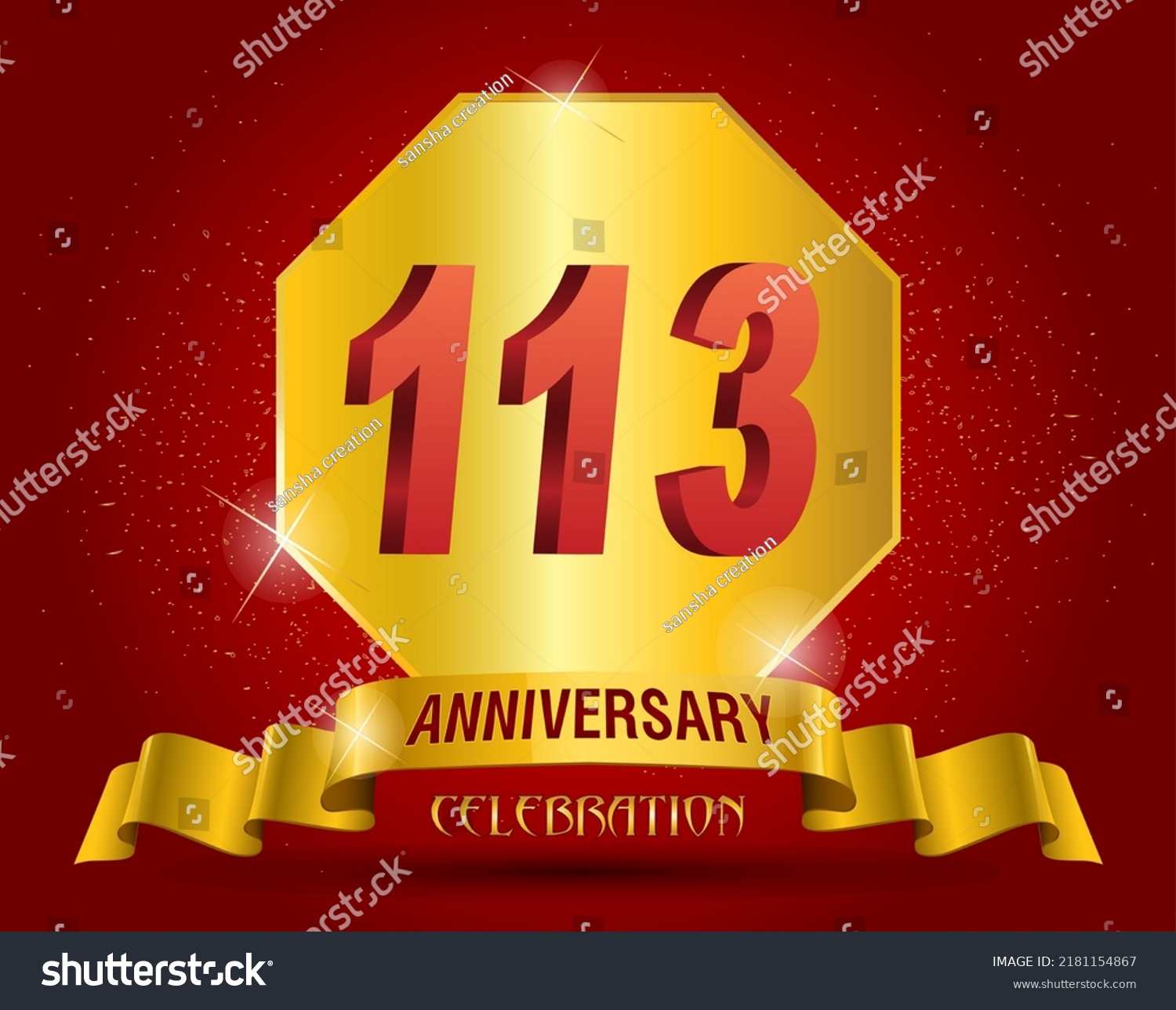 113 Years Anniversary Logo Template Red Stock Vector Royalty Free