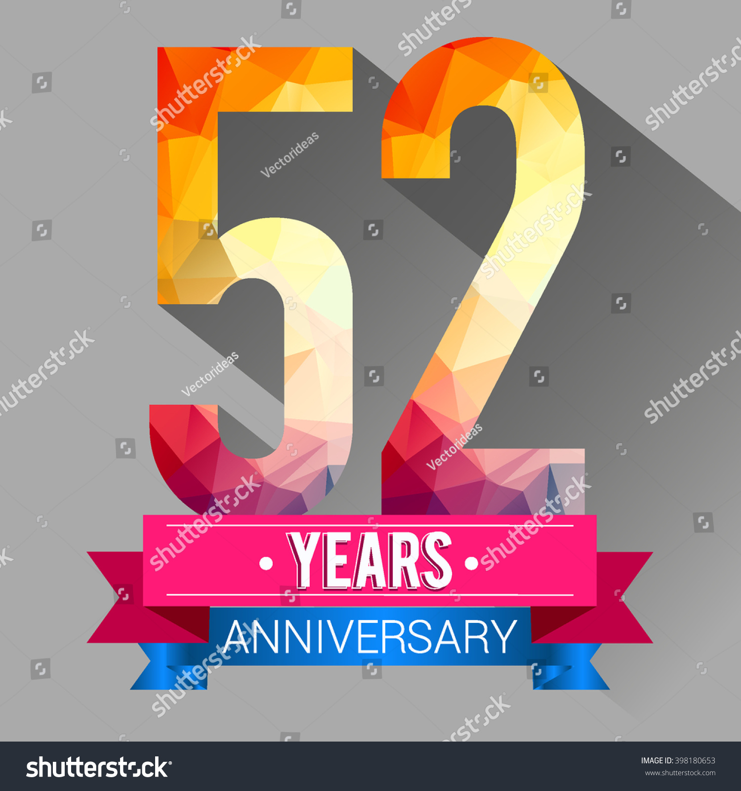 52 Years Anniversary logo, with colorful polygonal.