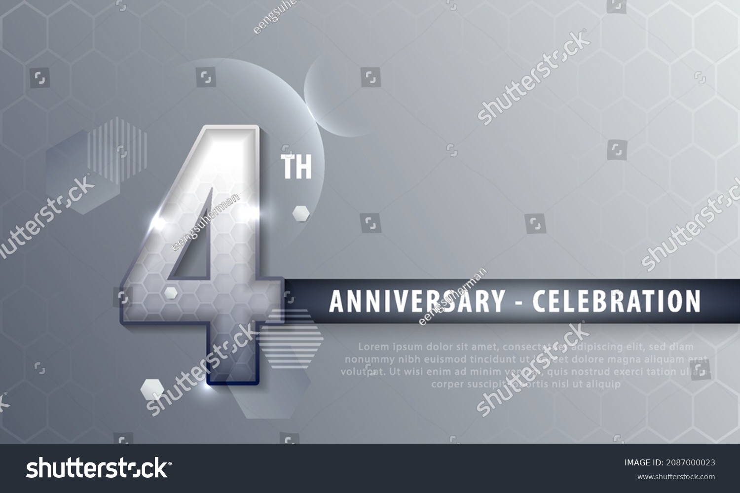 SVG of 4 years anniversary luxury logo template hexagonal shape. Poster template for Celebrating 4th event. Design for banner, magazine, brochure, web, invitation or greeting card. Vector illustration svg