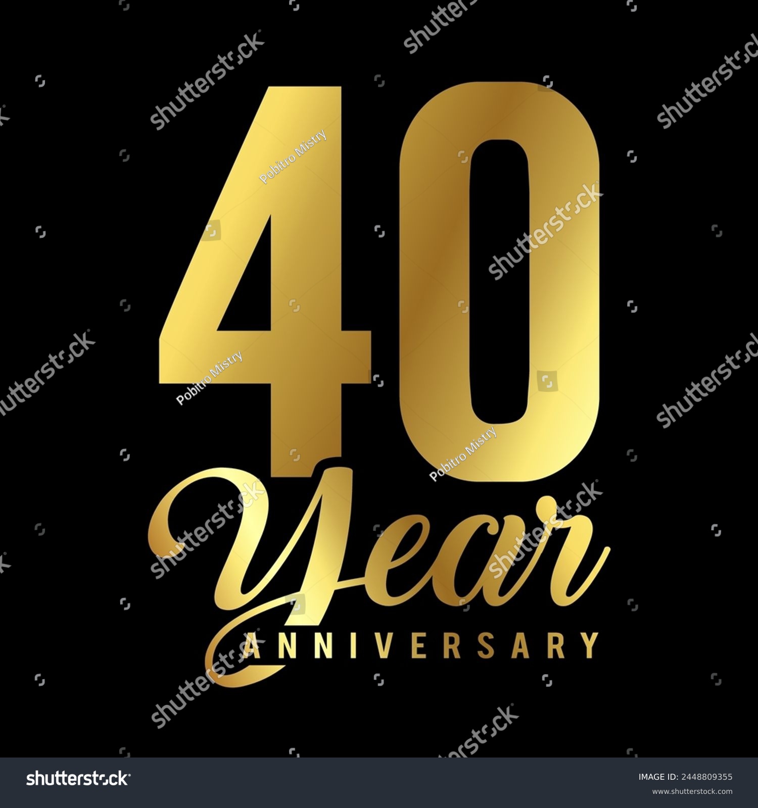 SVG of 40 years anniversary or birthday card with golden color vector illustration. svg