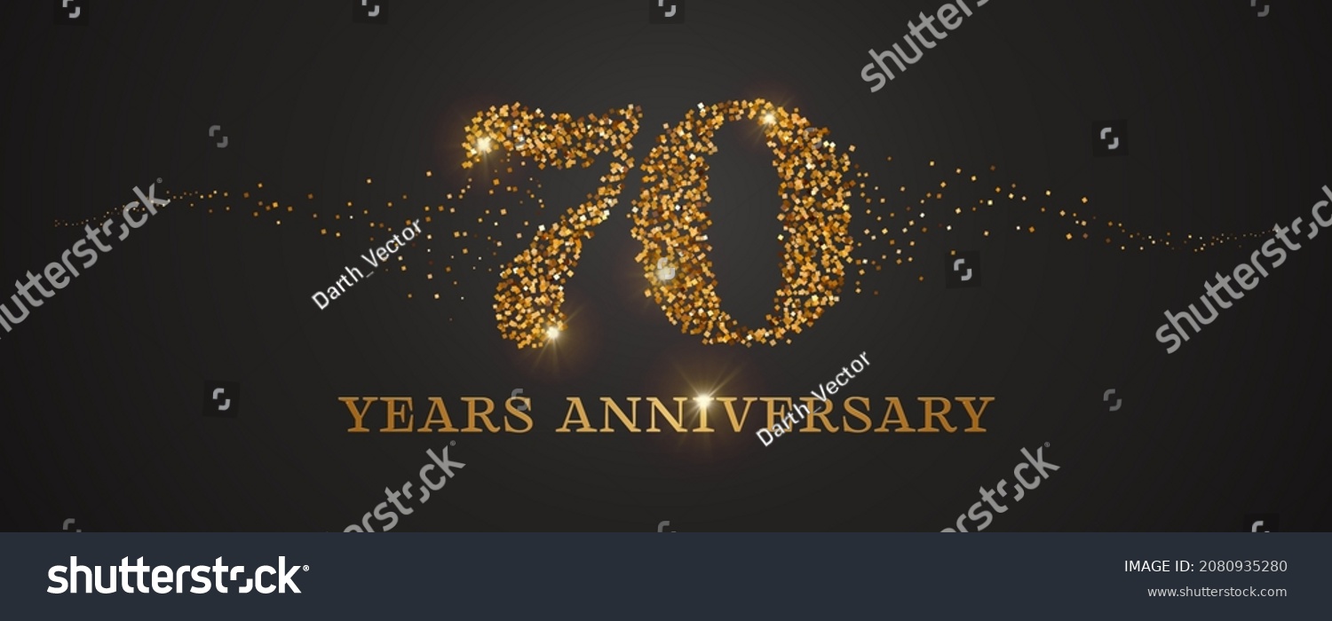SVG of 70 years anniversary vector icon, logo. Graphic design element with golden glitter number for 70th anniversary card svg