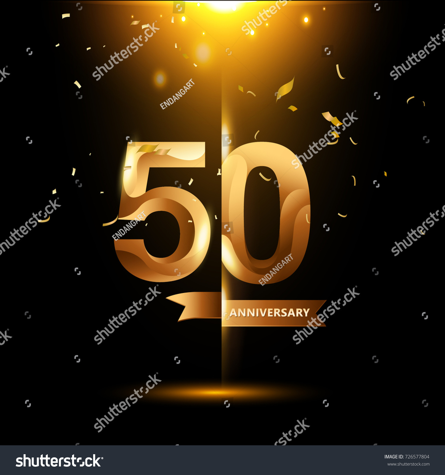 SVG of 50 Years Anniversary with gold stylized number and confetti. Applicable for brochure, flyer, Posters, web and Banner Designs. Vector illustration. svg