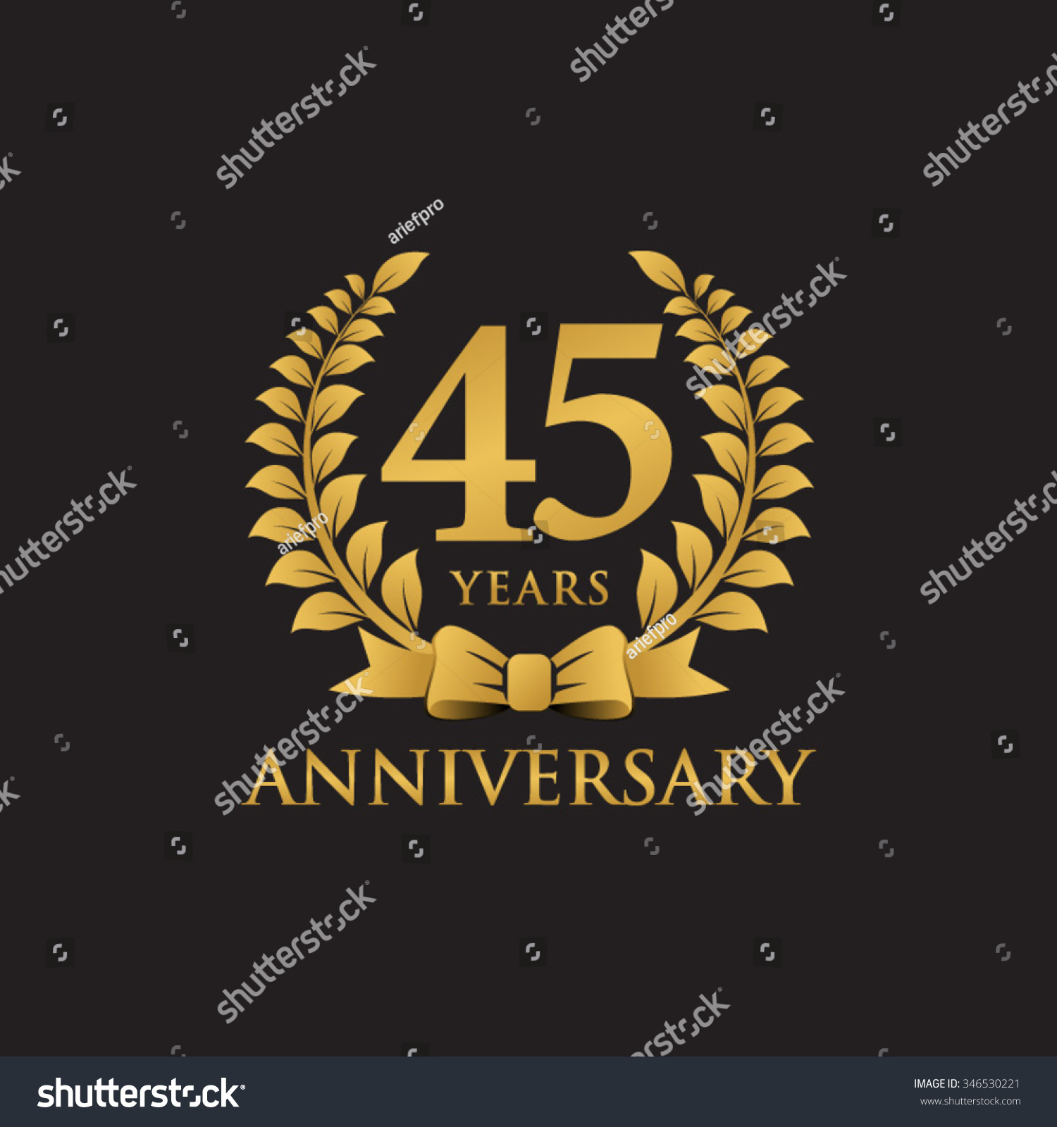 45 Years Anniversary Wreath Ribbon Logo Black Background Stock Vector ...