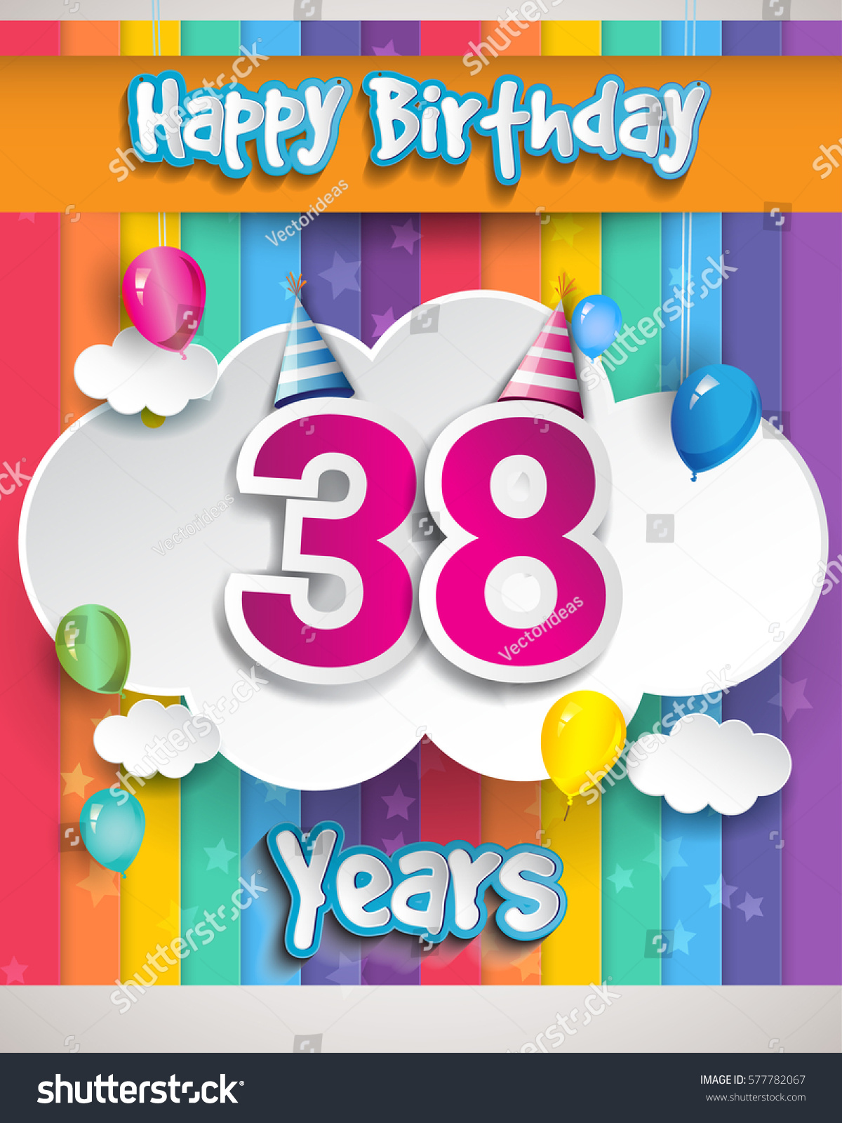 38 Years Birthday Celebration Balloons Clouds Stock Vector (Royalty ...