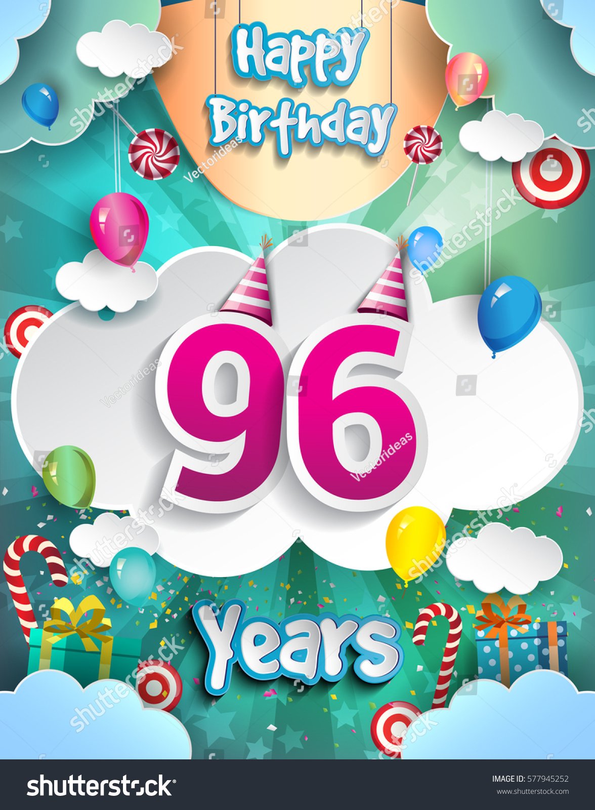 96 Years Birthday Design Greeting Cards Stock Vector 577945252 ...