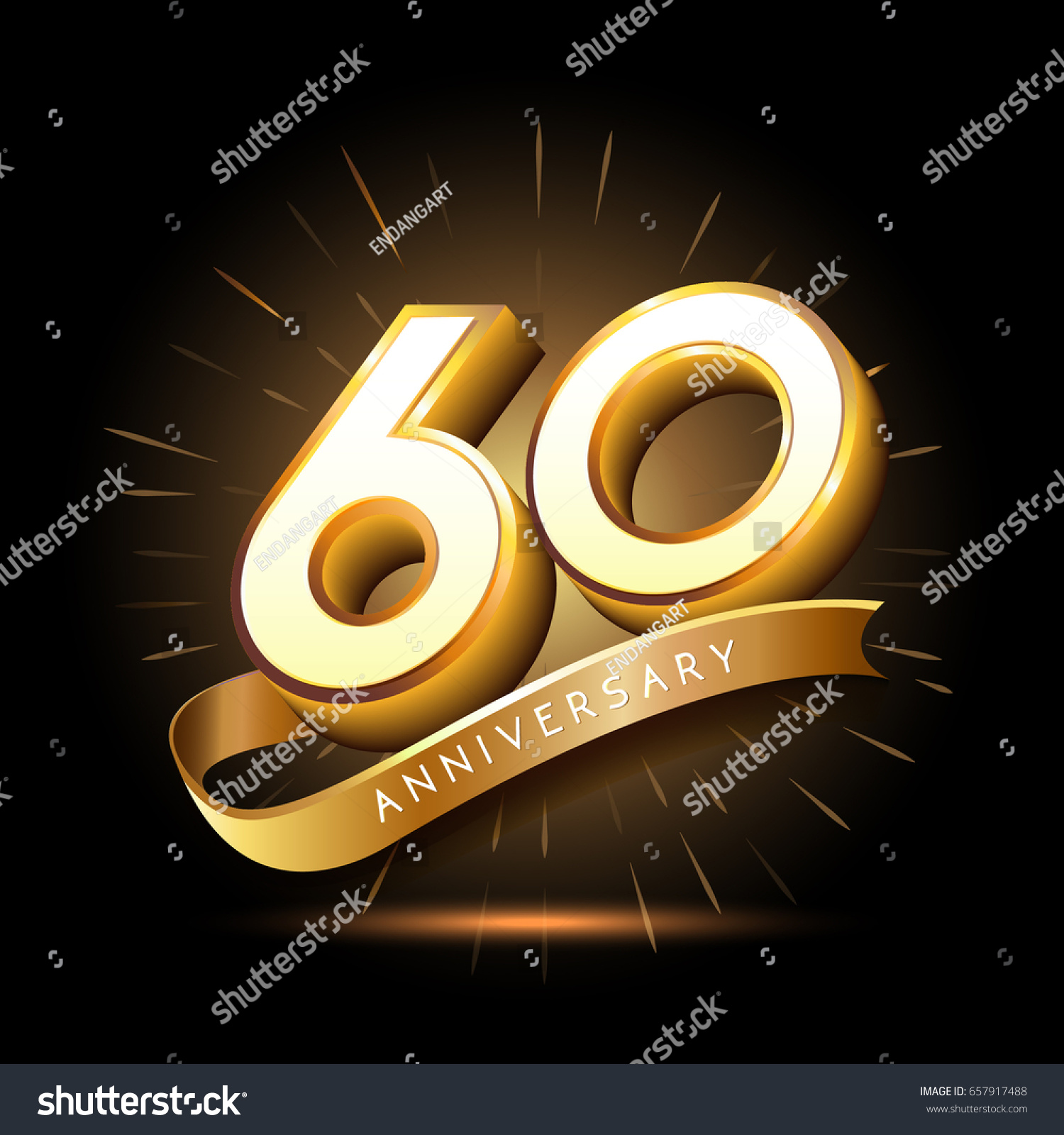 SVG of 60 years golden anniversary logo celebration with firework and ribbon svg