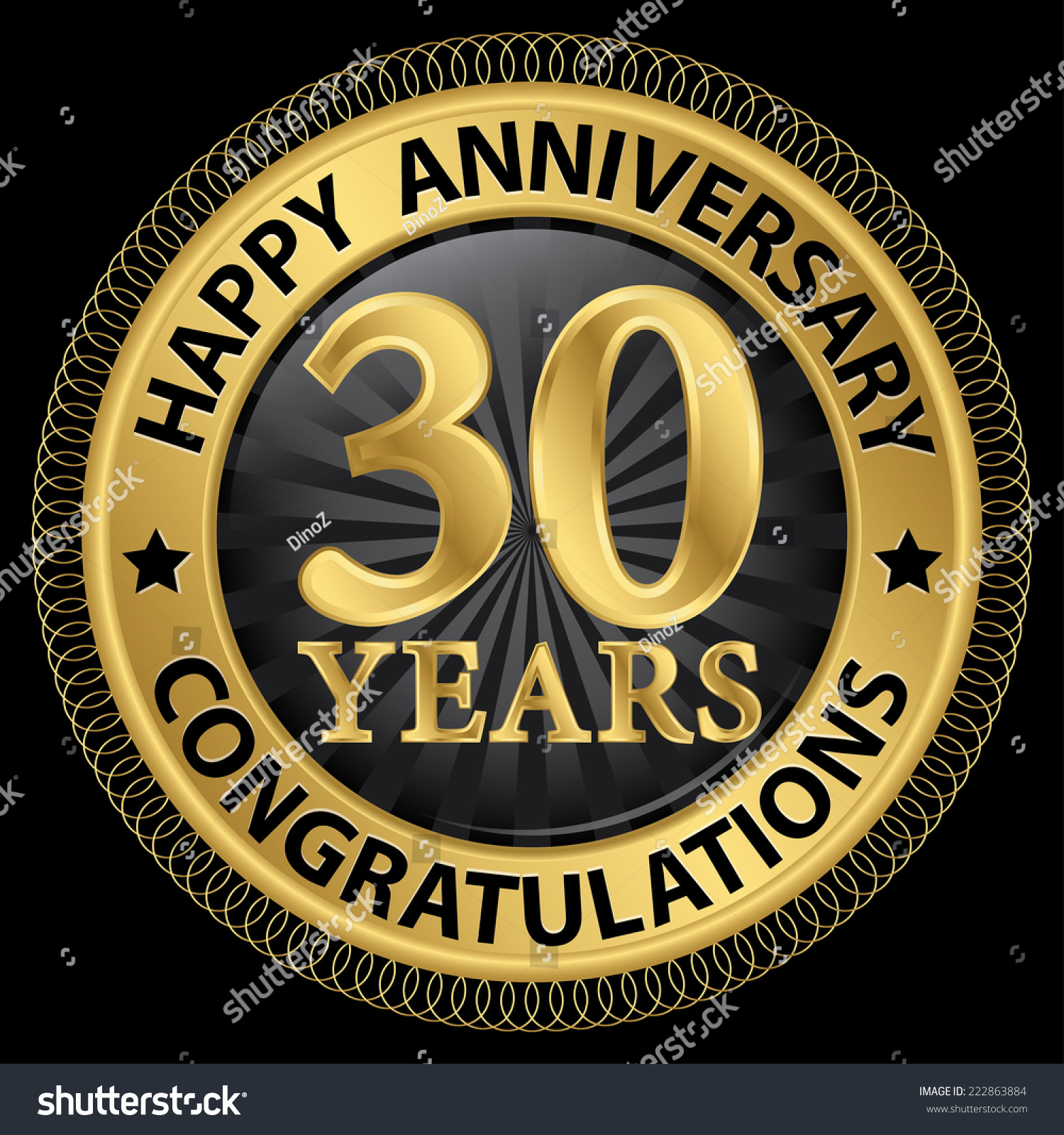 30 Years Happy Anniversary Congratulations Gold Stock Vector 222863884 ...