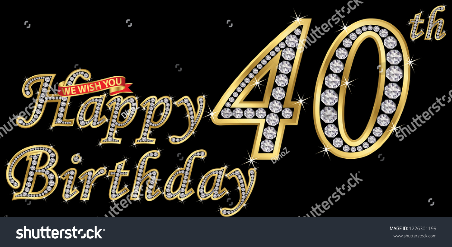 SVG of 40 years happy birthday golden sign with diamonds, vector illustration svg