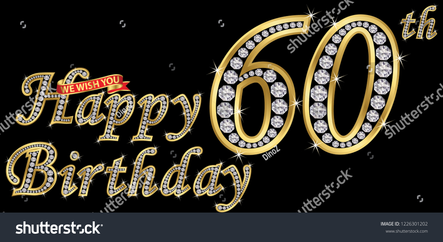 SVG of 60 years happy birthday golden sign with diamonds, vector illustration svg