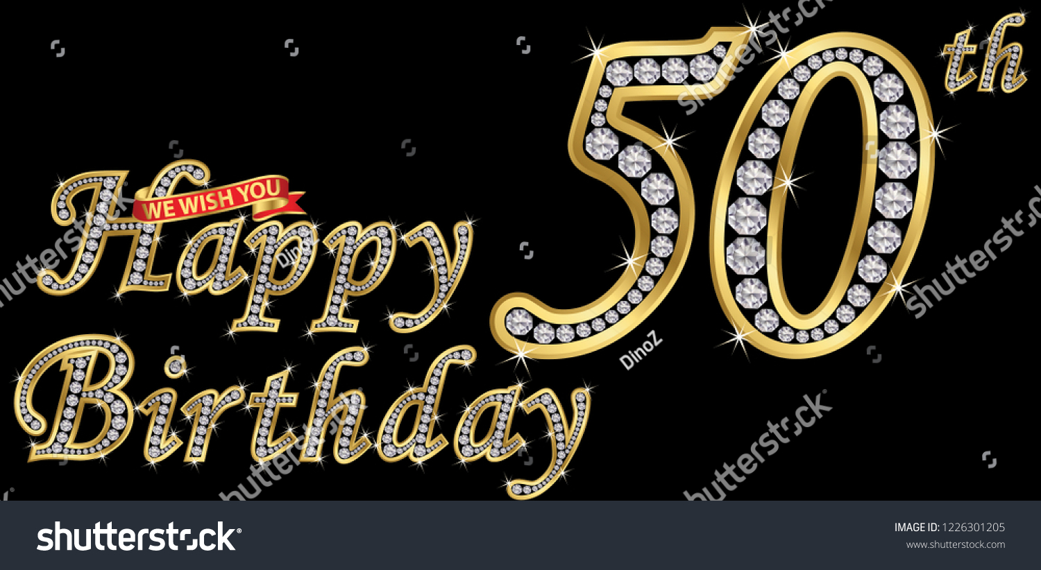 SVG of 50 years happy birthday golden sign with diamonds, vector illustration svg