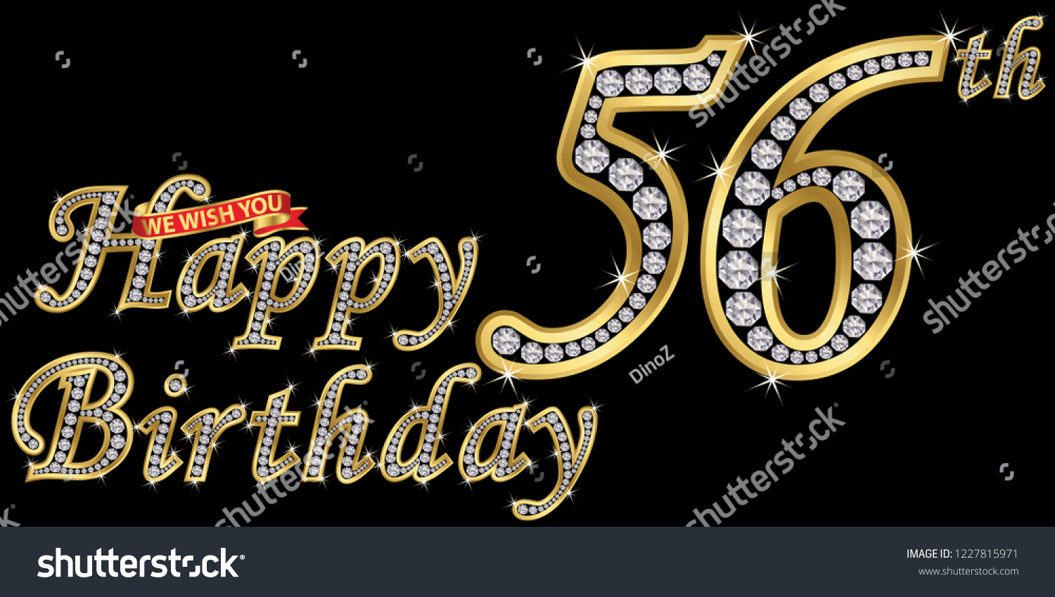 SVG of 56 years happy birthday golden sign with diamonds, vector illustration svg