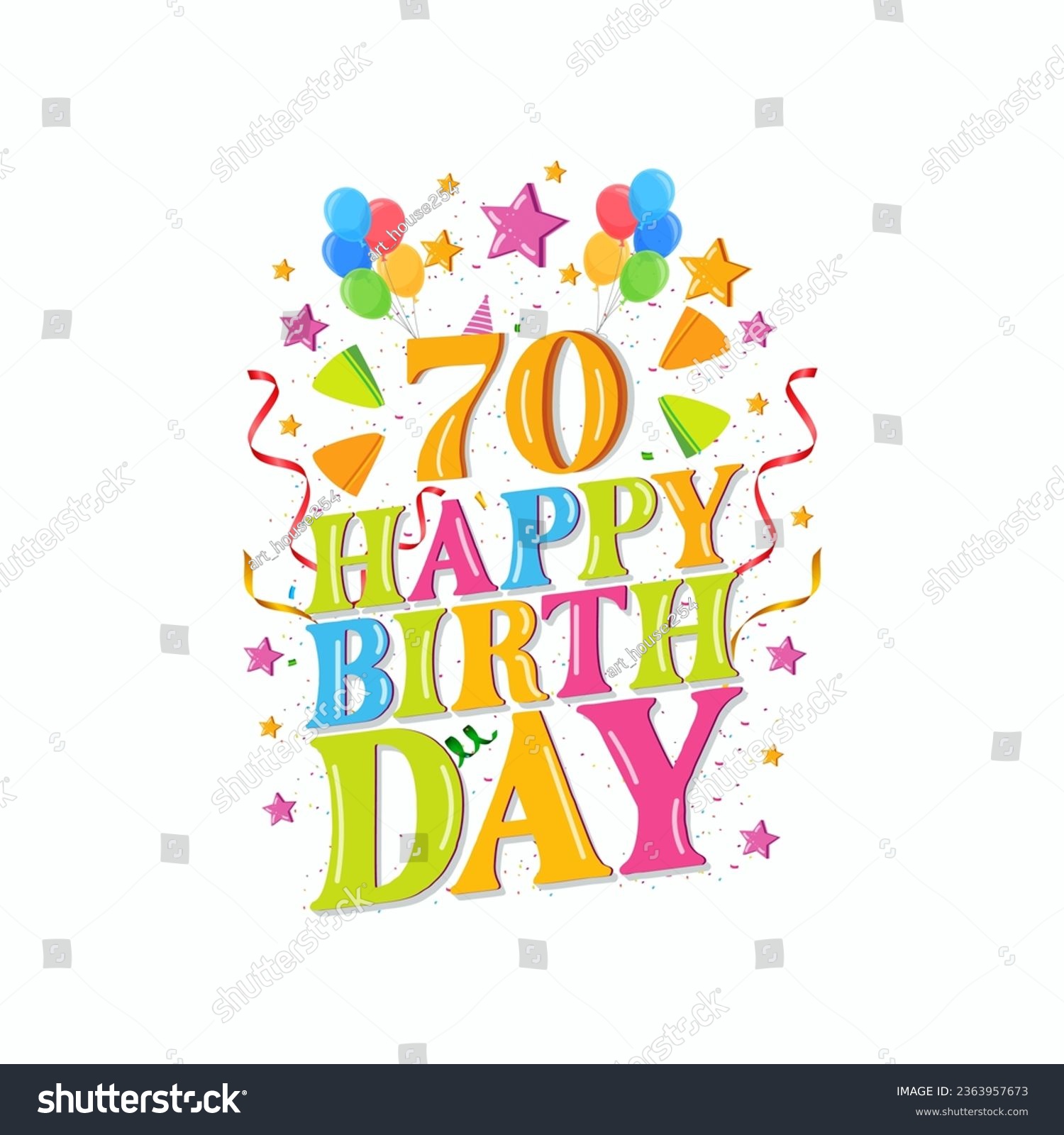 SVG of 70 years happy birthday logo with balloons, vector illustration 70th Birthday Celebration design svg