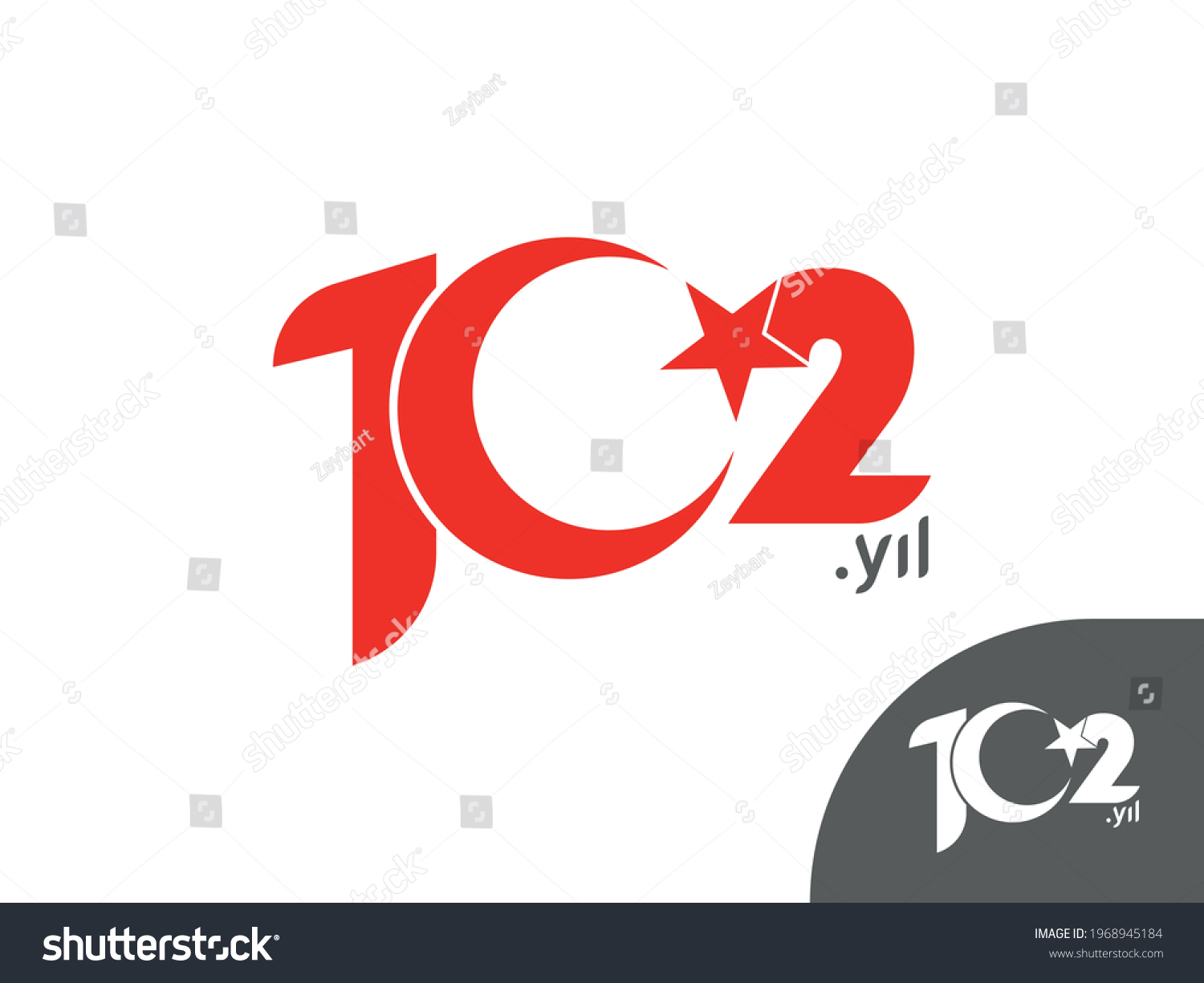SVG of 102 years logo. 102-year-old red Turkish flag vector illustration. Important day, holiday and memorial message message. In its 102nd year. svg
