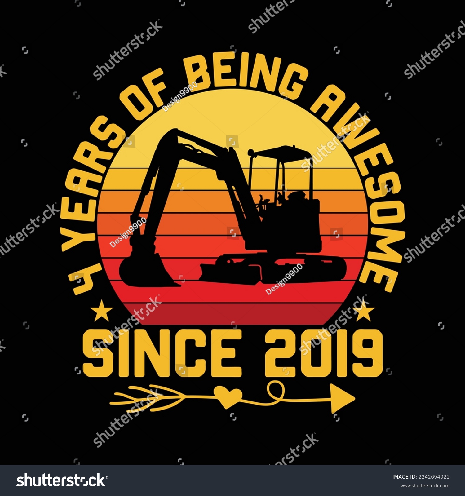 SVG of 4 Years Old Toddler 4th Birthday Excavator Construction svg