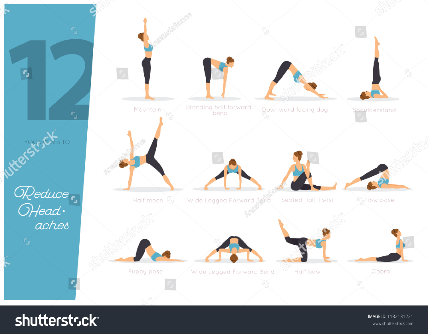 4 Yoga Poses Reduce Headaches Stock Vector (Royalty Free) 118213421