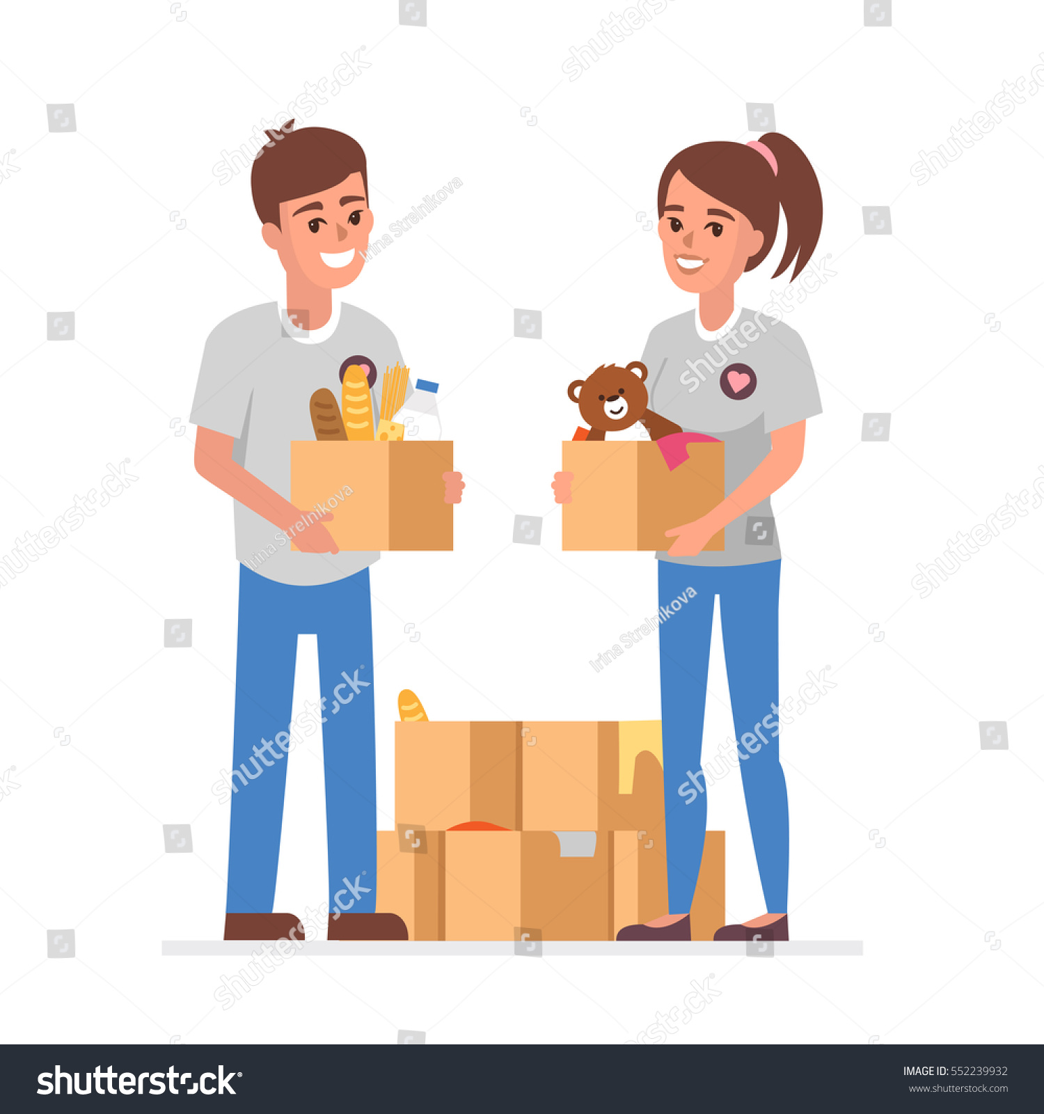 SVG of 
Young Volunteers with  donation boxes. Vector concept illustration. svg