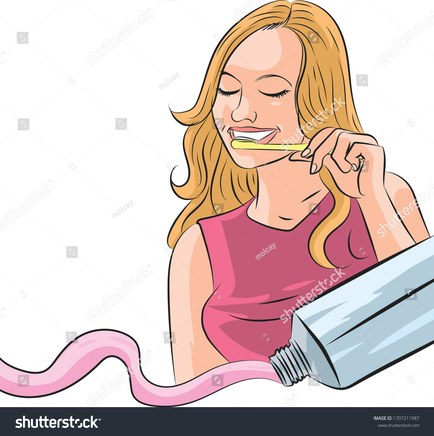 Young Woman Brushing Teeth Tooth Paste Stock Vector (Royalty Free ...