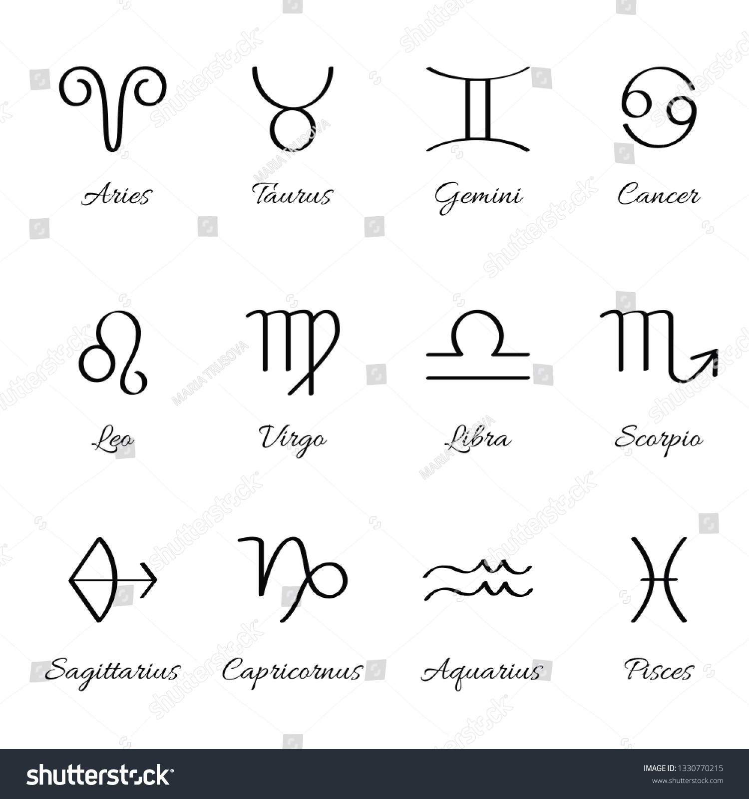 12 Zodiac Signs Star Symbols Astrology Stock Vector (Royalty Free ...