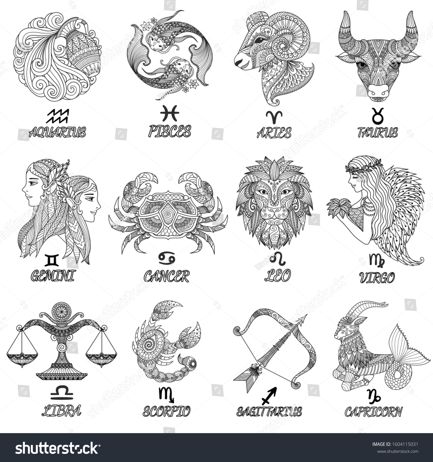 Zodiac coloring pages Images, Stock Photos & Vectors | Shutterstock