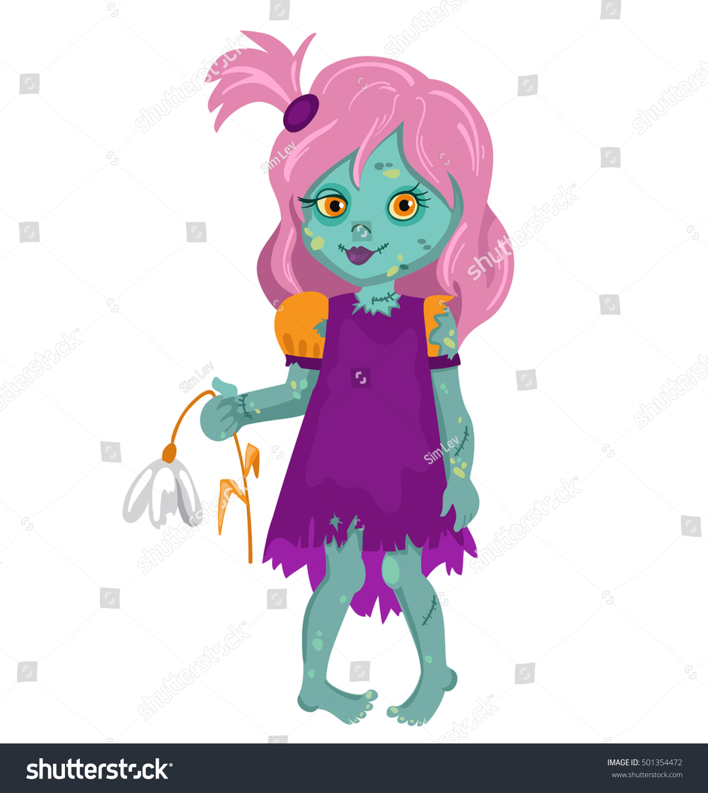 Zombie Girl Holding Flower Cartoon Vector Stock Vector (Royalty Free ...