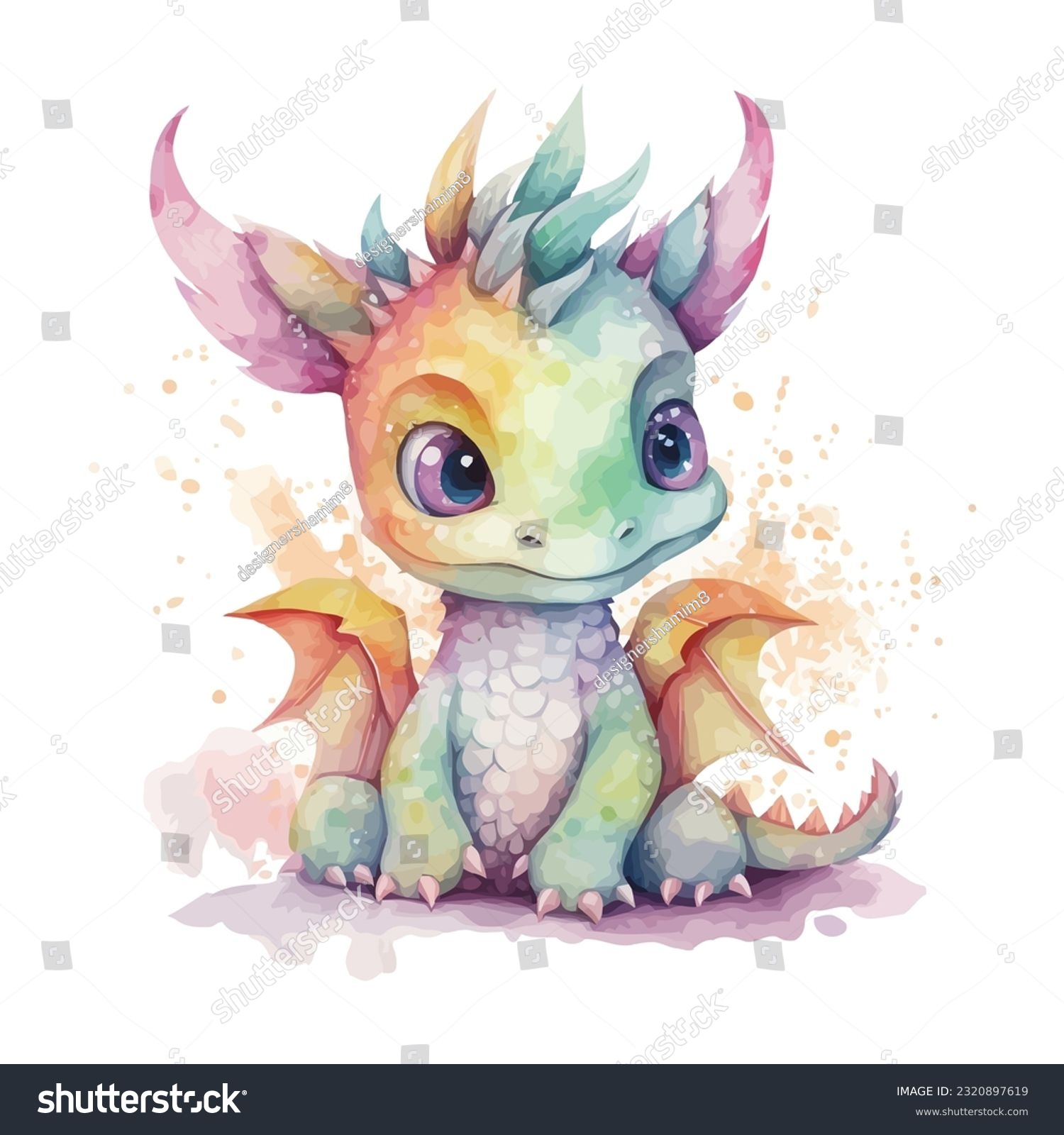 SVG of A baby dragon blowing bubbles watercolor svg