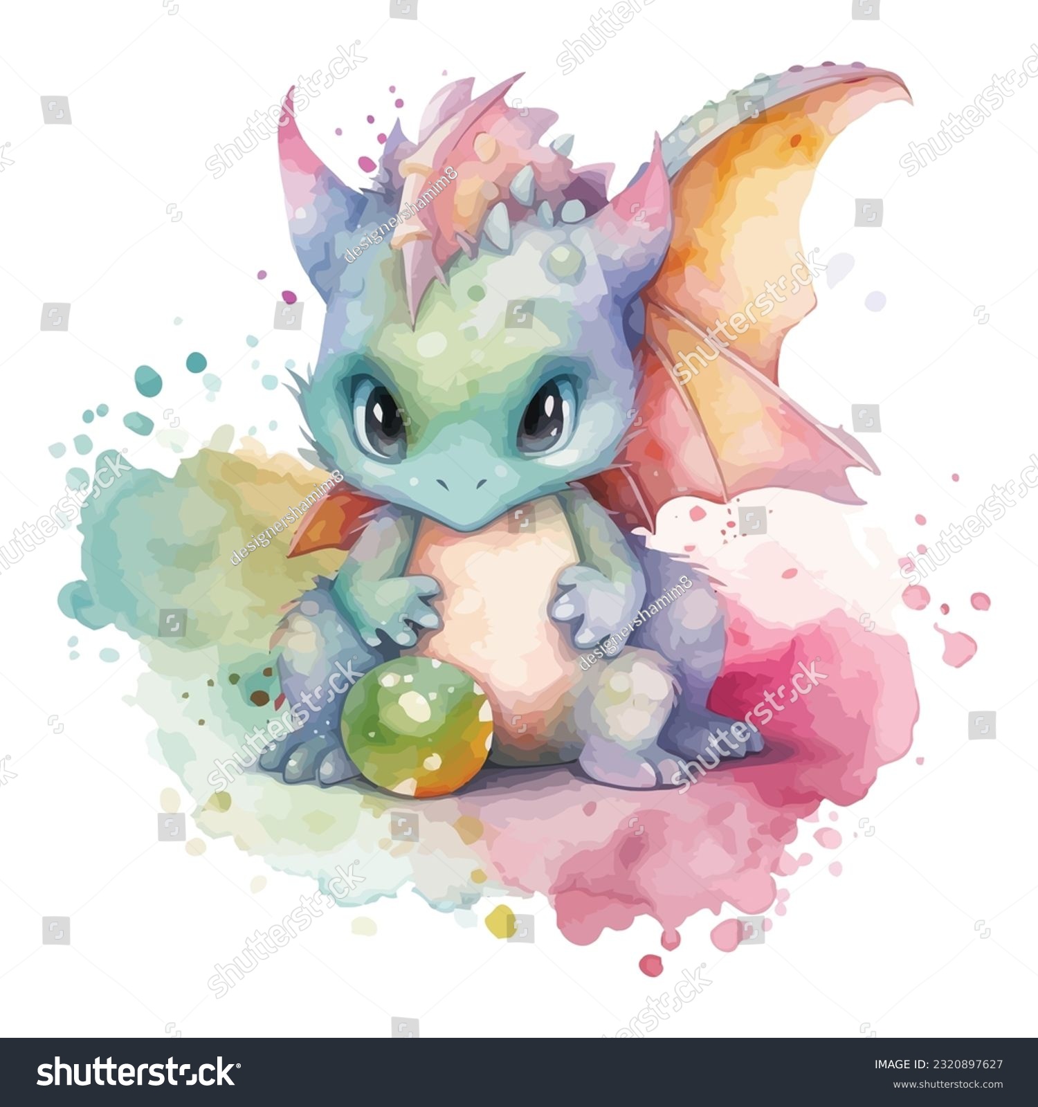 SVG of A baby dragon blowing bubbles watercolor svg