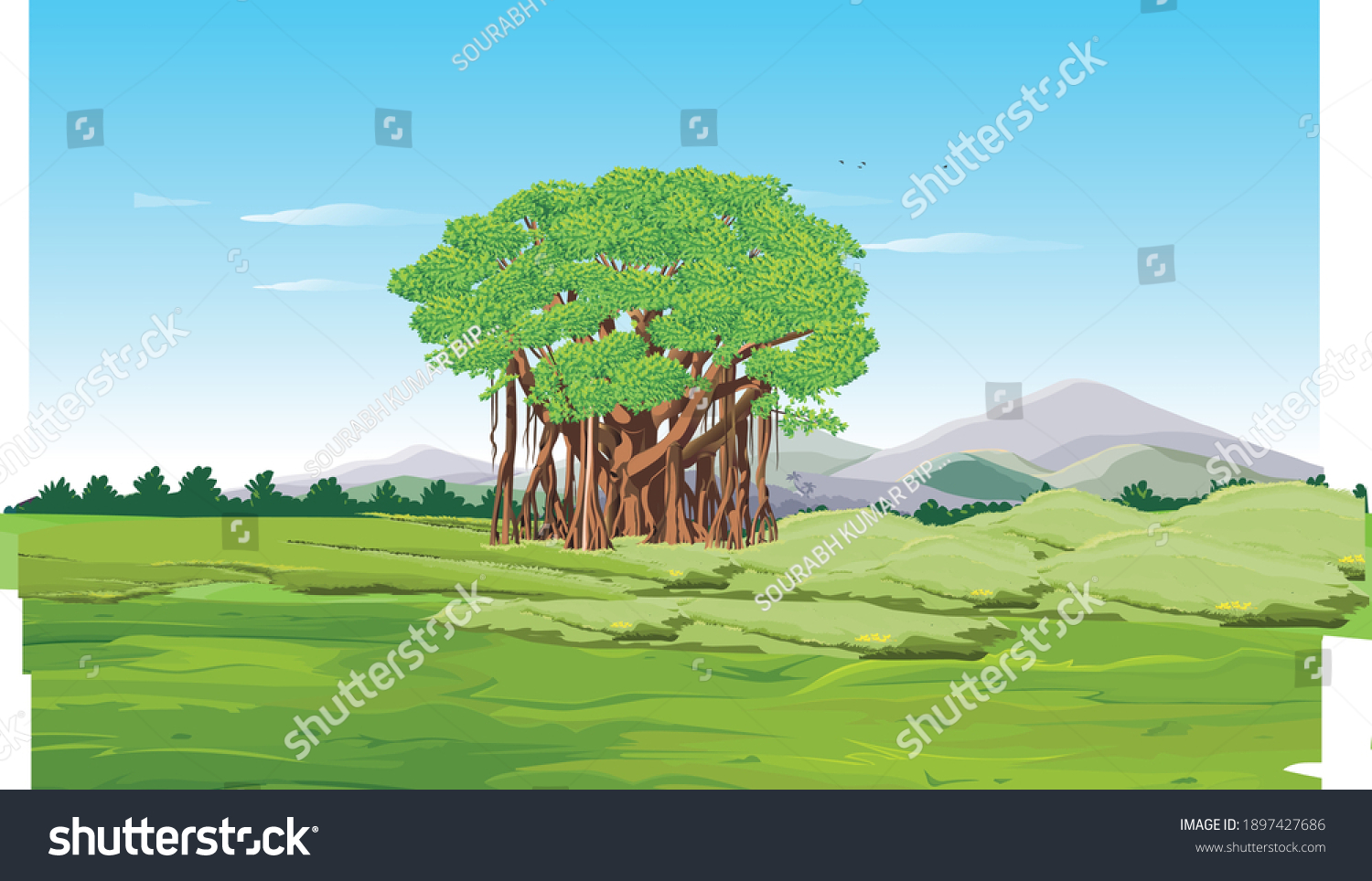 SVG of A banyan tree, also spelled 