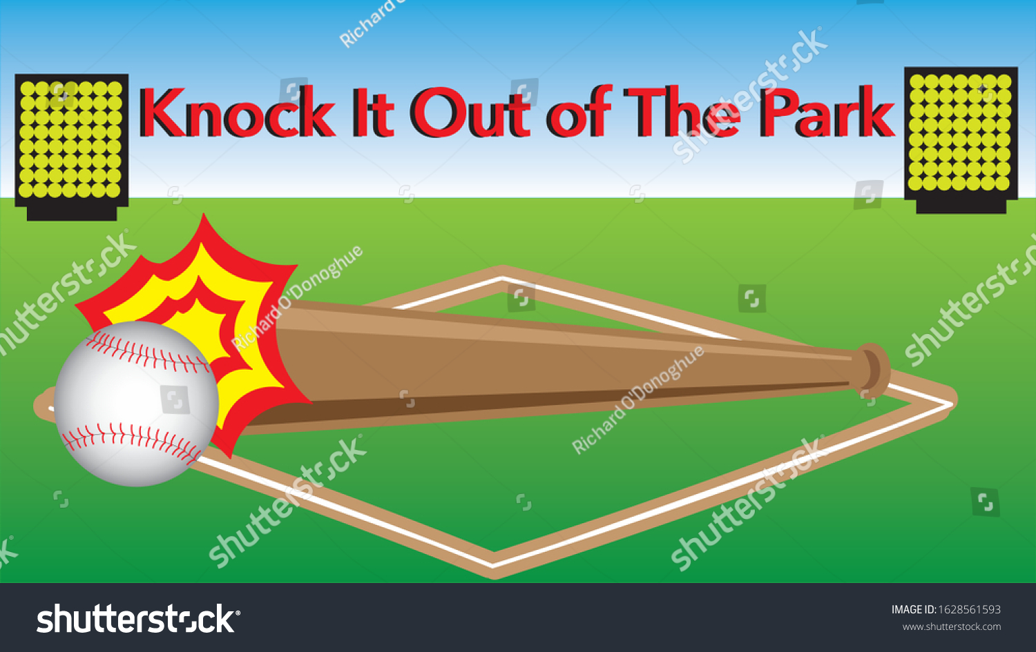 Baseball Diamond Ball Being Hit Slogan Stock Vector Royalty Free