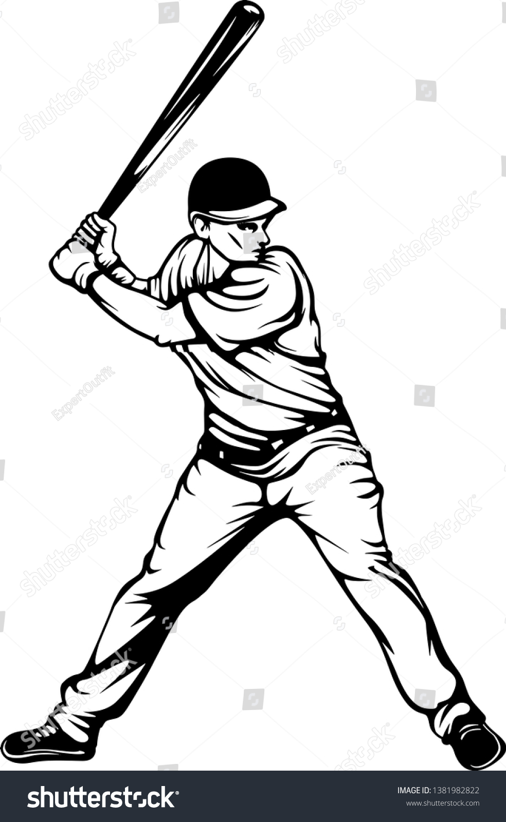 SVG of A Baseball Player At Bat in A Batting Stance Getting Ready To Hit Ball svg