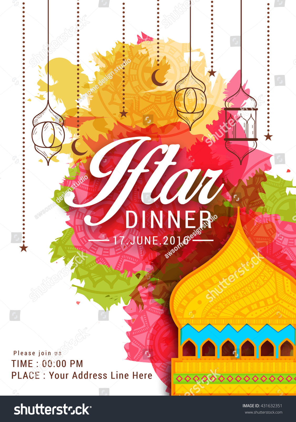 Beautiful Invitation Card Iftar Dinner Celebration Stock Vector