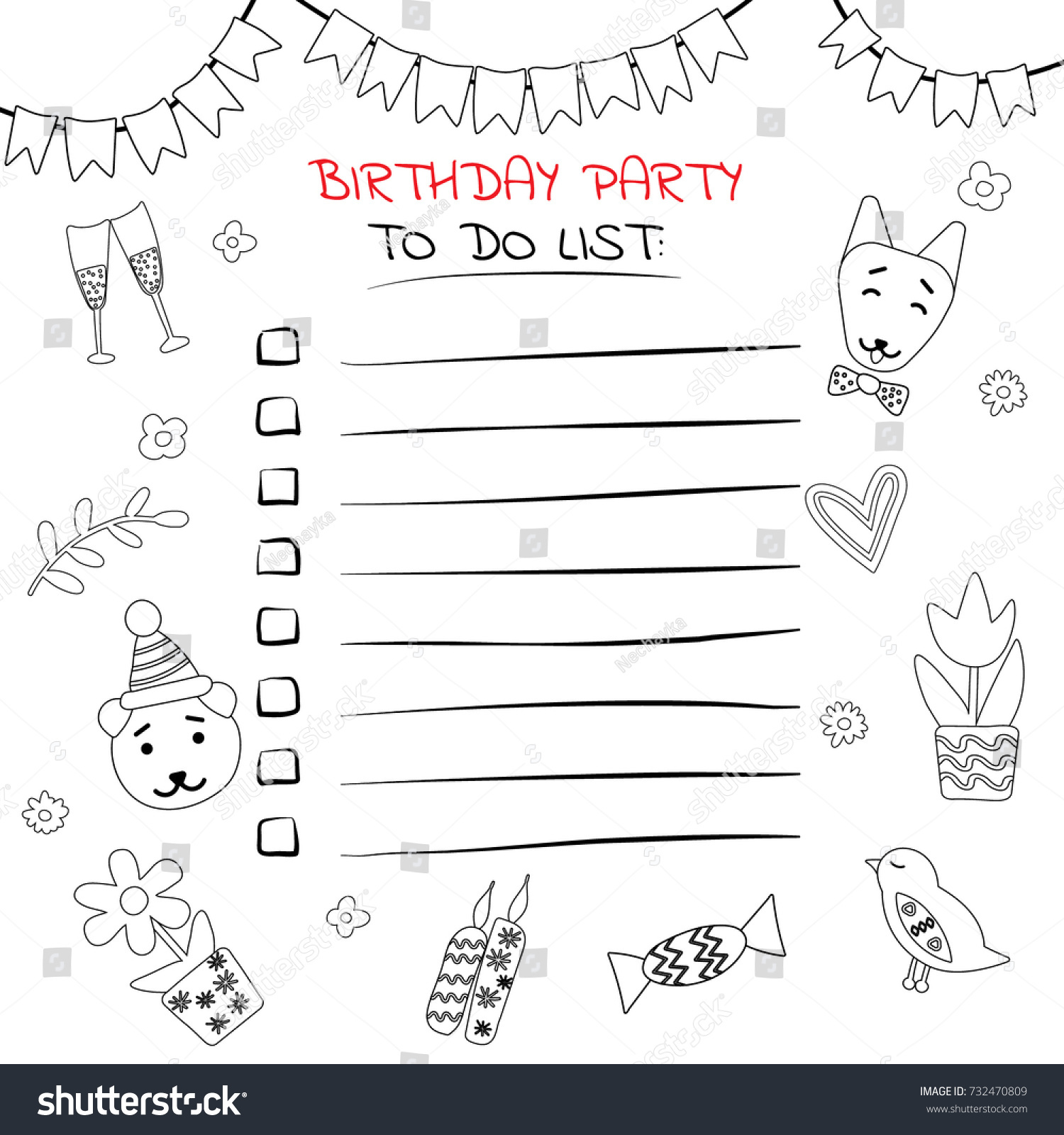 birthday party do list black white stock vector royalty free