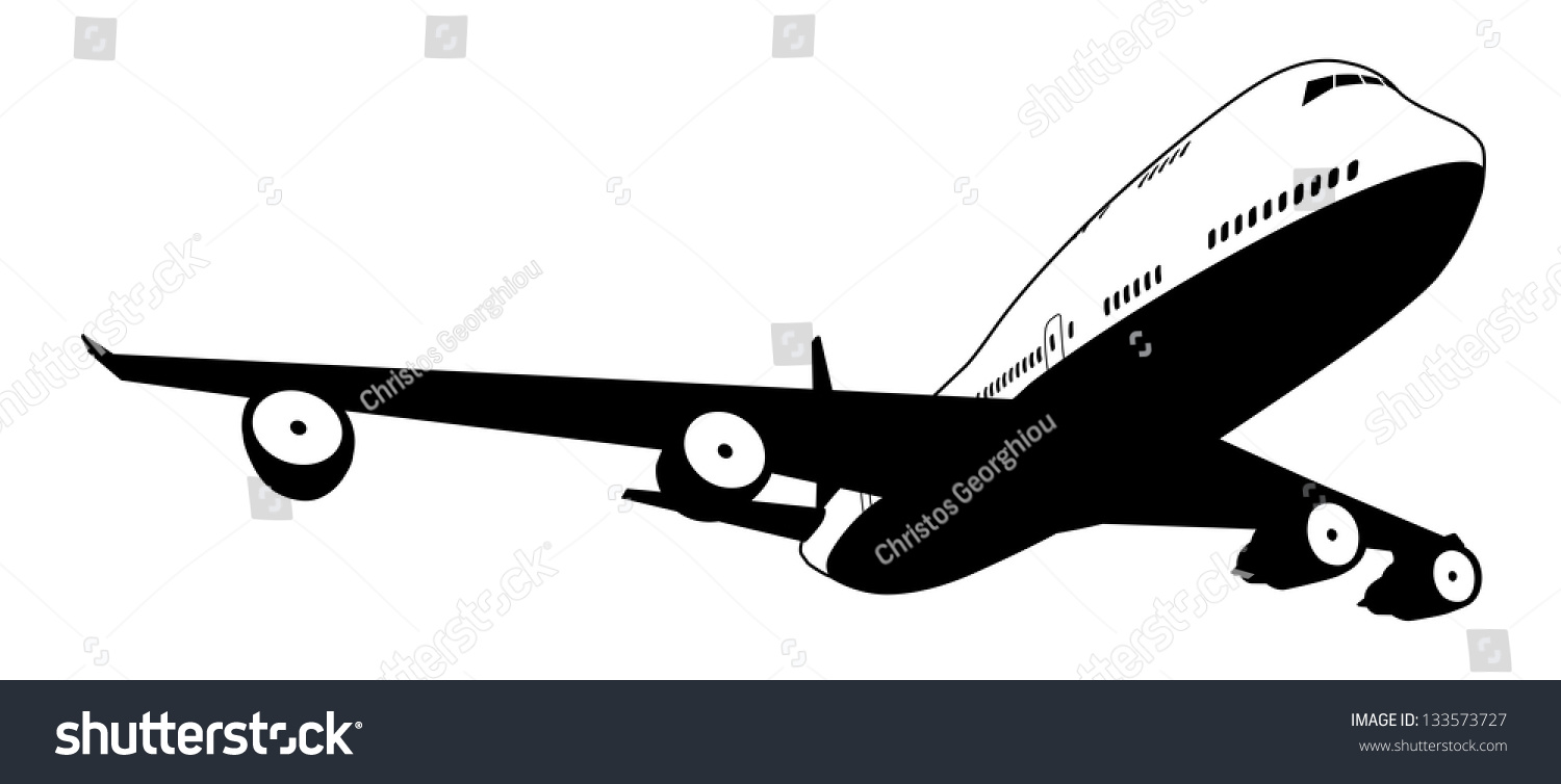 SVG of A black and white illustration of a stylised commercial jet plane svg